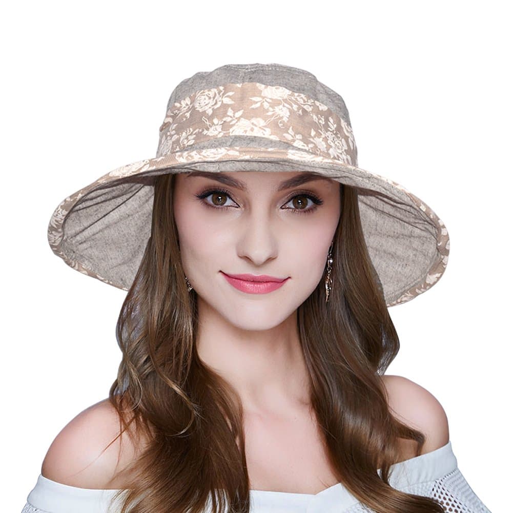 AOMUU Womens Summer Sun hat - UPF 50+ Wide Brim Floppy Foldable Packable Beach Hat w/Chin Cord