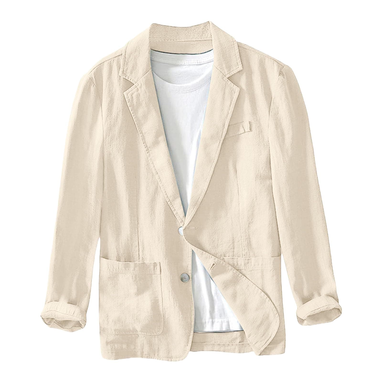 Mens Cotton Linen Blazer Lightweight and Thin Casual Sport Coat Solid Color with Two Button Pockets for Daily Suits
