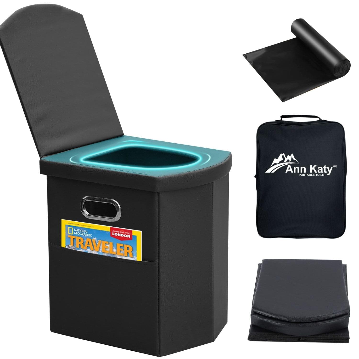Upgrade XL Portable Toilet for Adults, Extra Large Portable Travel Floding Toilet, Camping Tall Toilets with Lid for Adults and Kids Compact Potty for Car,Hiking,Beach and Camping