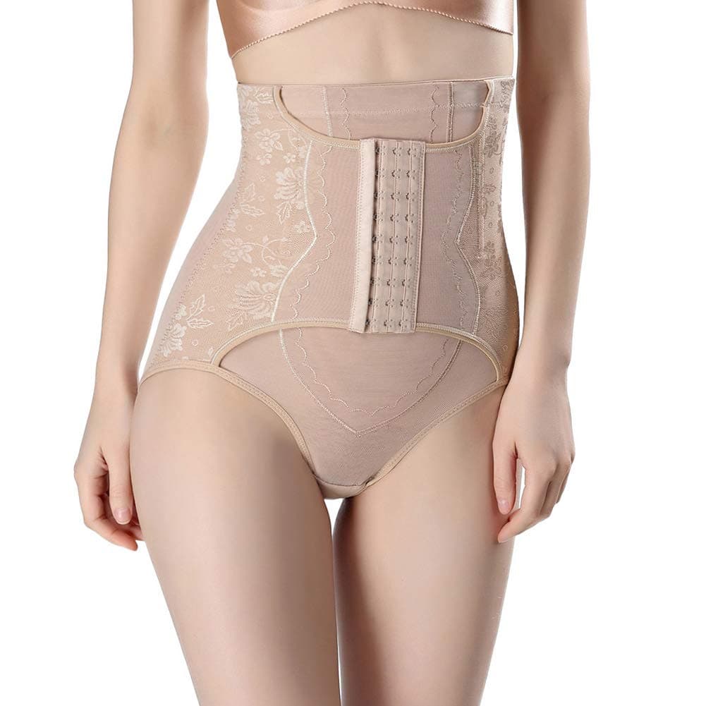Ceestyle Frauen Hallo-Taille Shapewear Trainer, Polyamid-Haken-Augen-Verschluss 4 Stahl ohne Knochen Bauch Control Shaper Höschen Beige
