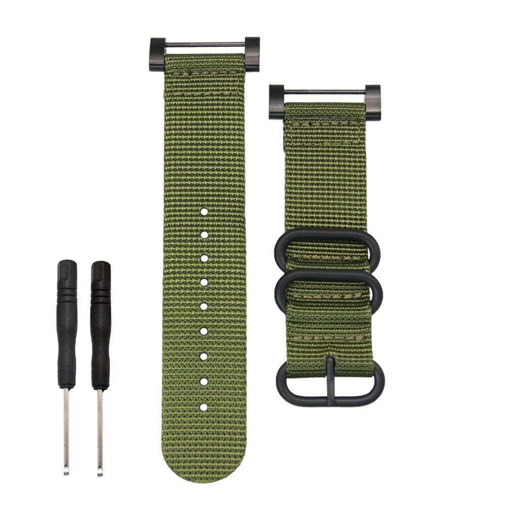 Watch Band for Suunto Core - Nylon Canvas Strap Replacement Kit Green - 24mm Strap - Includes Lugs Adapter & Screw Tools