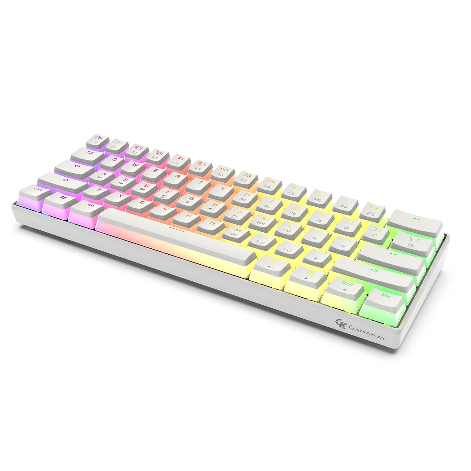 GK GAMAKAY Mk61 Wired Mechanical Keyboard,Compact Keyboard Gateron Optical Switch Pbt Pudding Keycaps,Waterproof Rgb Backlit Programmable Hot Swappable Gaming Keyboard (Yellow Switch V2,White)