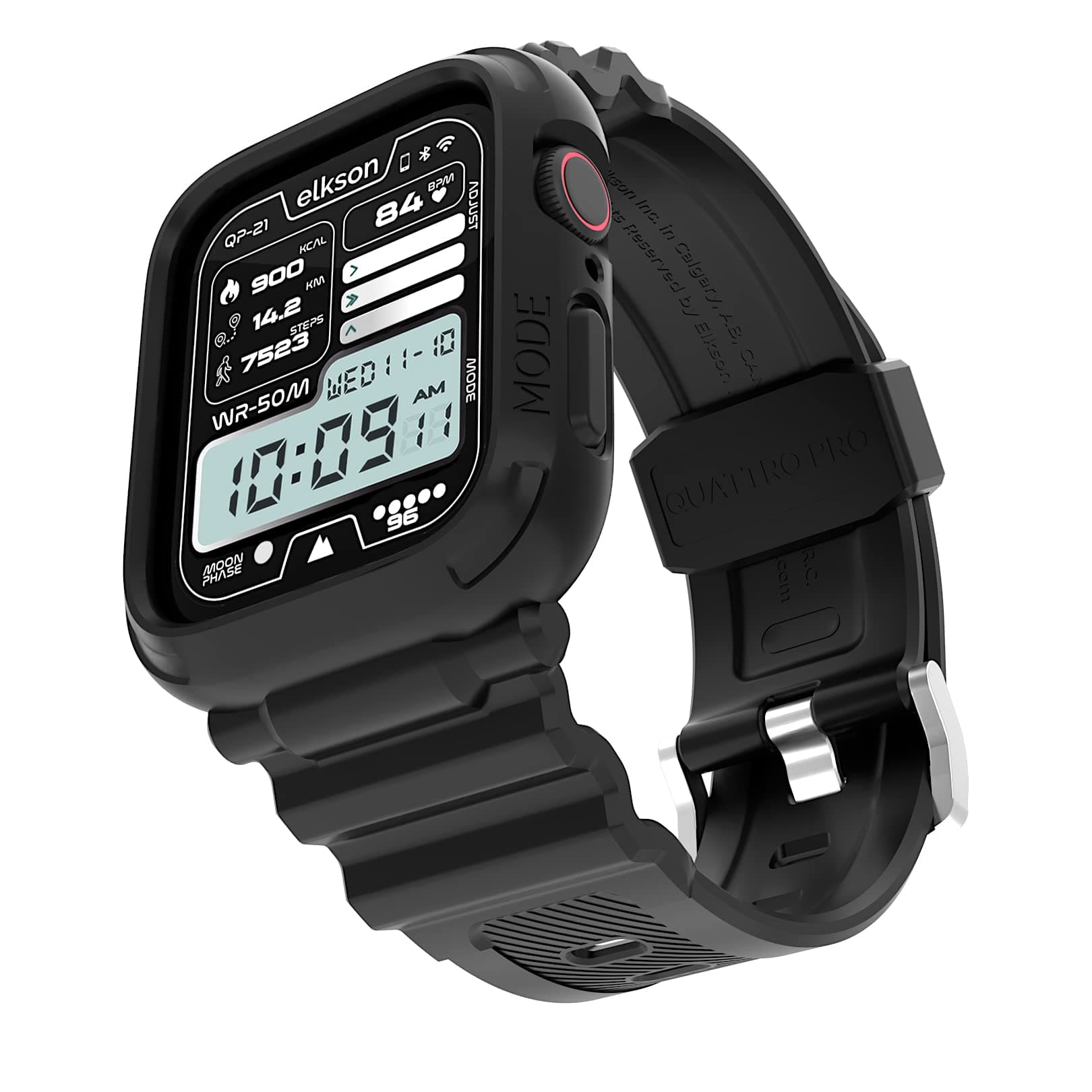 elkson Compatible with Apple Watch Series 7 54mm 6 SE 5 4 Bumper case Band 44mm iwatch Quattro Pro Series Fall Protection Durable Military Grade Protective TPU Mud Shock Proof Resist Men Black