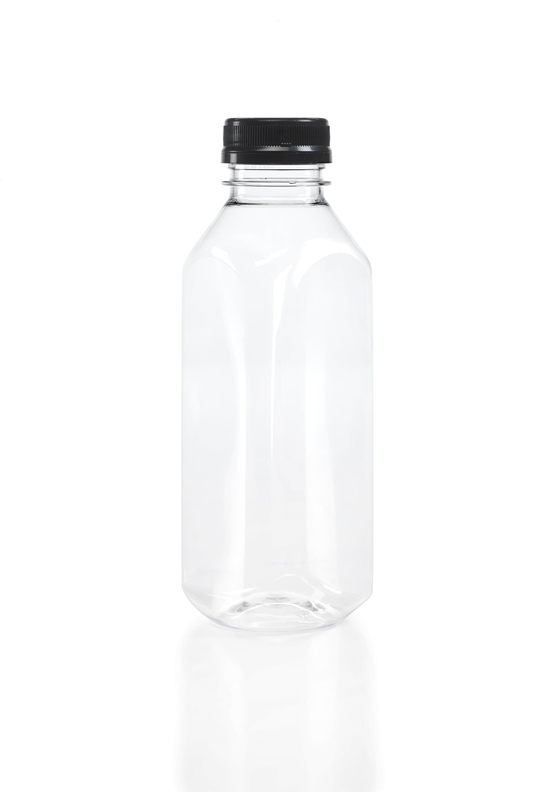 80 Count Clear Food Grade Plastic Juice Bottles, 16 Oz (Pint) with Lined Caps