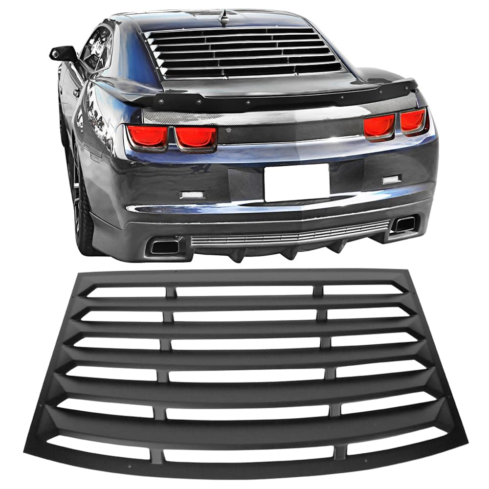 Window Louver Compatible with 2010-2015 Chevy Camaro, Unpainted Black PUR Rear Window Scoop Louver Sun Shade Cover Rain Guard by IKON MOTORSPORTS, 2011 2012 2013 2014