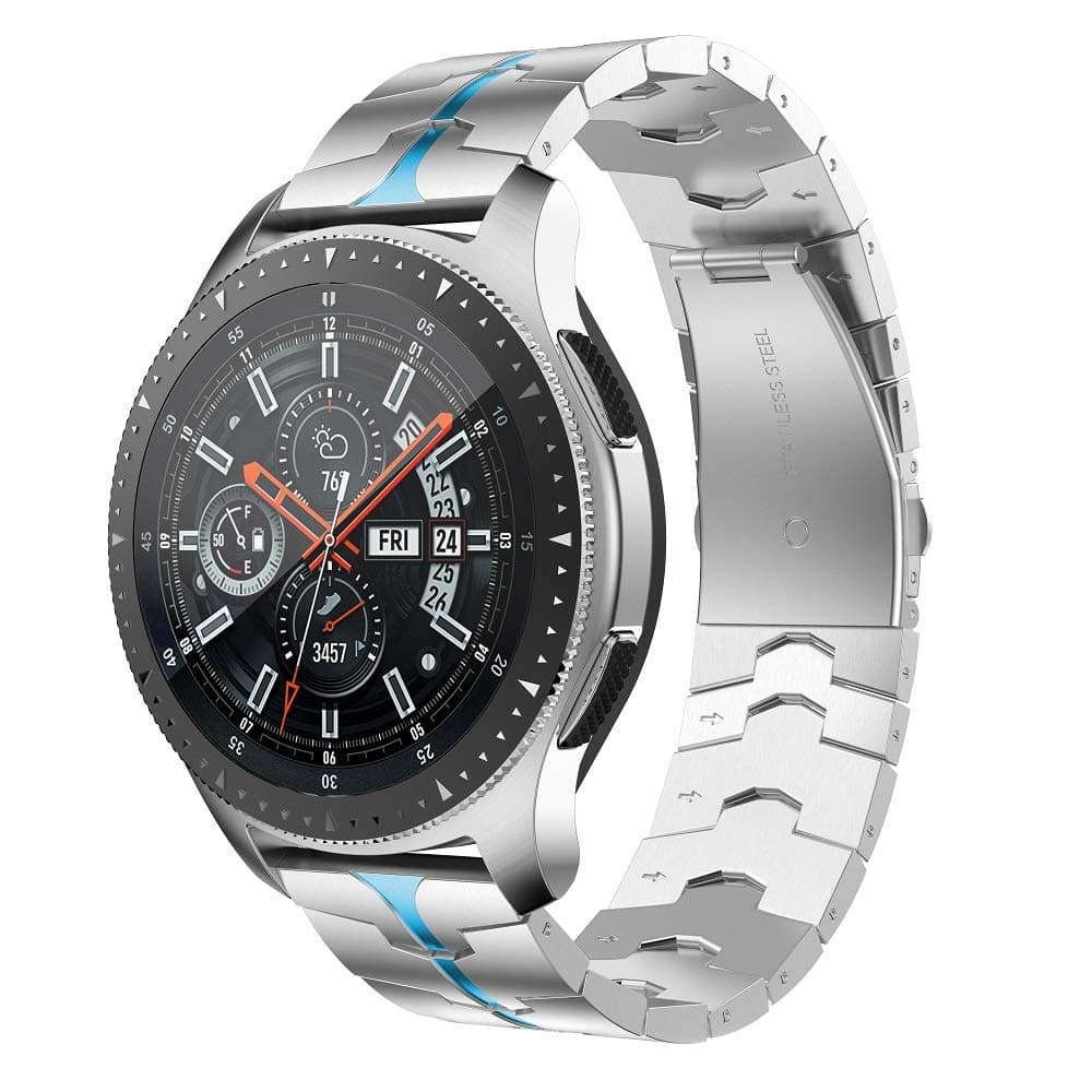 Compatible for Samsung Galaxy Watch 3 45mm/46mm bands,22mm Enamel Process Stainless Steel Metal Watch Strap Compatible Samsung Watch 3 45mm,Gear S3 Frontier/Classic Smartwatch,Silver+Blue