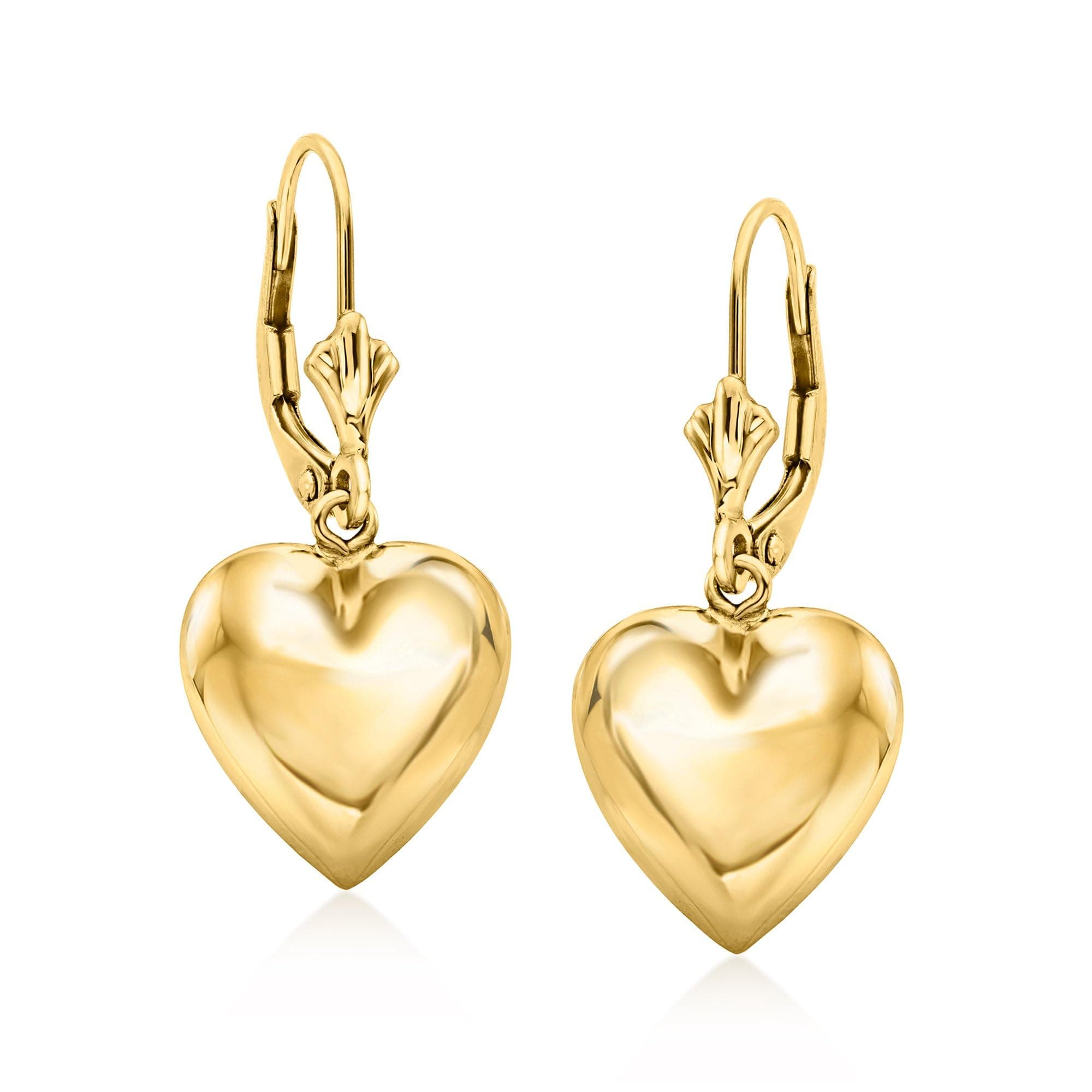 14kt Yellow Gold Puffed Heart Drop Earrings