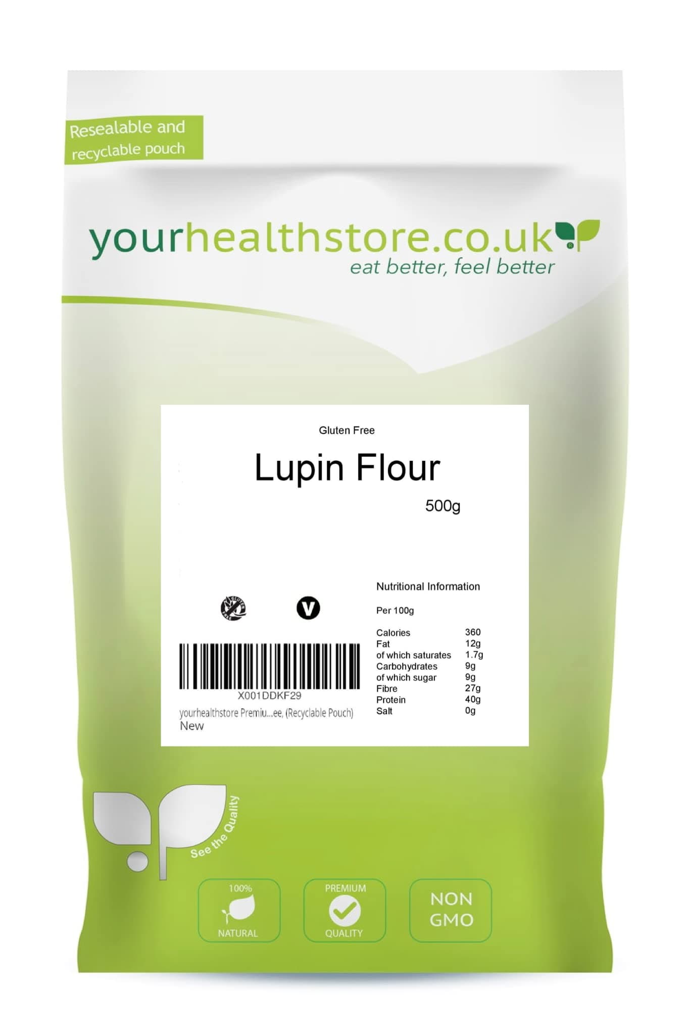 yourhealthstore Premium Lupin Flour 500g, Keto, Vegan, Gluten Free, (Recyclable Pouch)