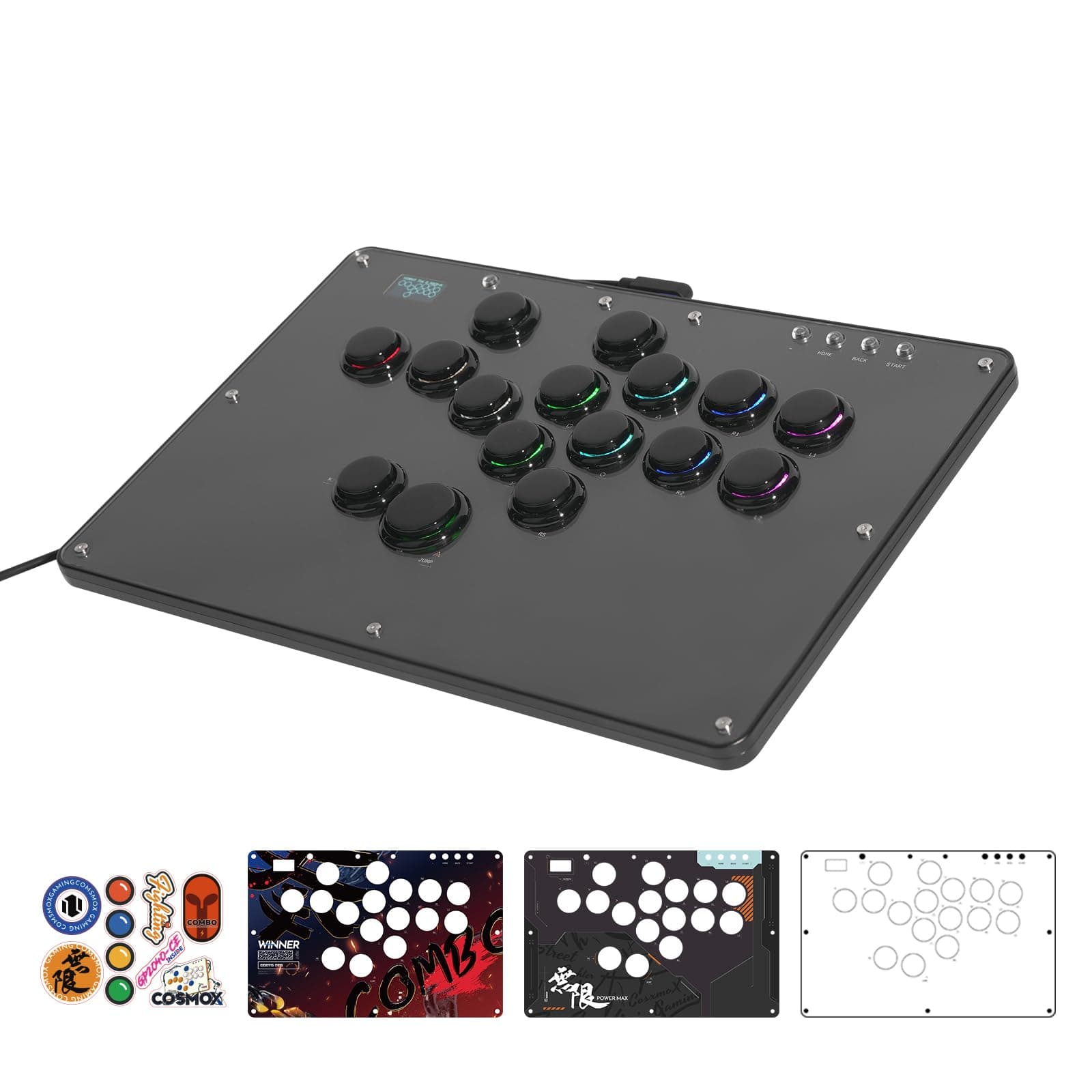 SIXSIR Haute42 Leverless Controller for Arcade Gaming: U16 DIY Graffiti Panel - Retro Rims Series - 16 Keys Crystal Low-profile Switch - Custom RGB Controller for PC/Switch/PlayStation