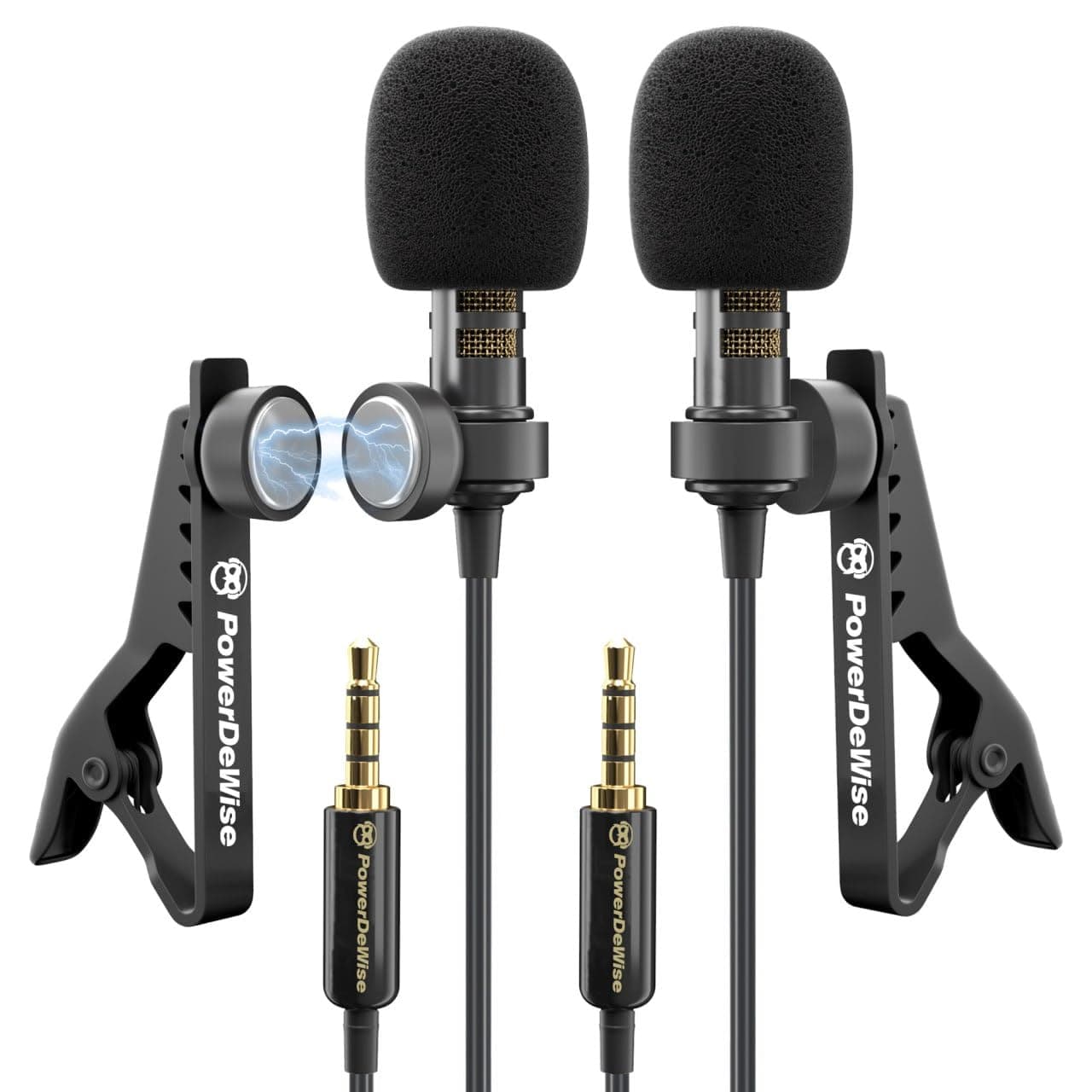 PowerDeWise Dual Lavalier Microphone Set for iPhone, Android & Camera – Professional Clip-On Lapel Microphones for Interviews, Podcasting, YouTube, Video Recording, Vlogging & Online Teaching
