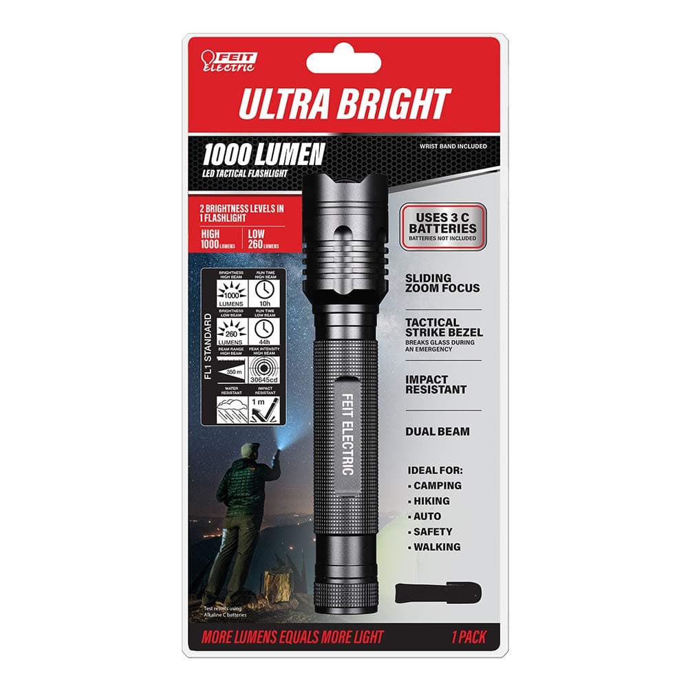 Feit Electric LED Tactical Flashlight - Aluminum Alloy - Zoomable Strike Bezel| Requires