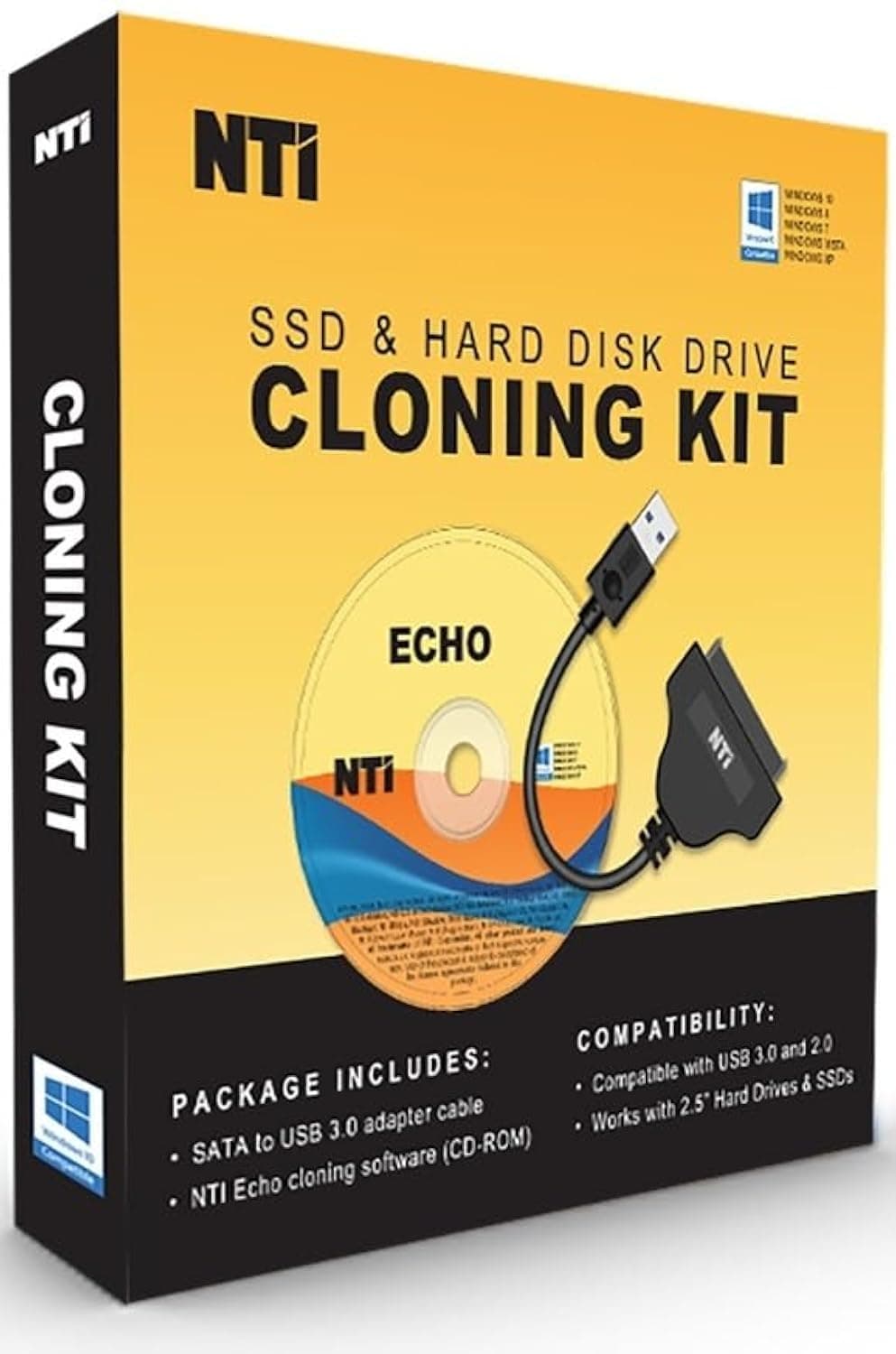 NTI Cloning Kit | NEW! Version 6 of NTI Cloning Software | Best for SSD and HDD Upgrades | Software via Download | SATA-to-USB Adapter Included for 2.5" SSD and HDD