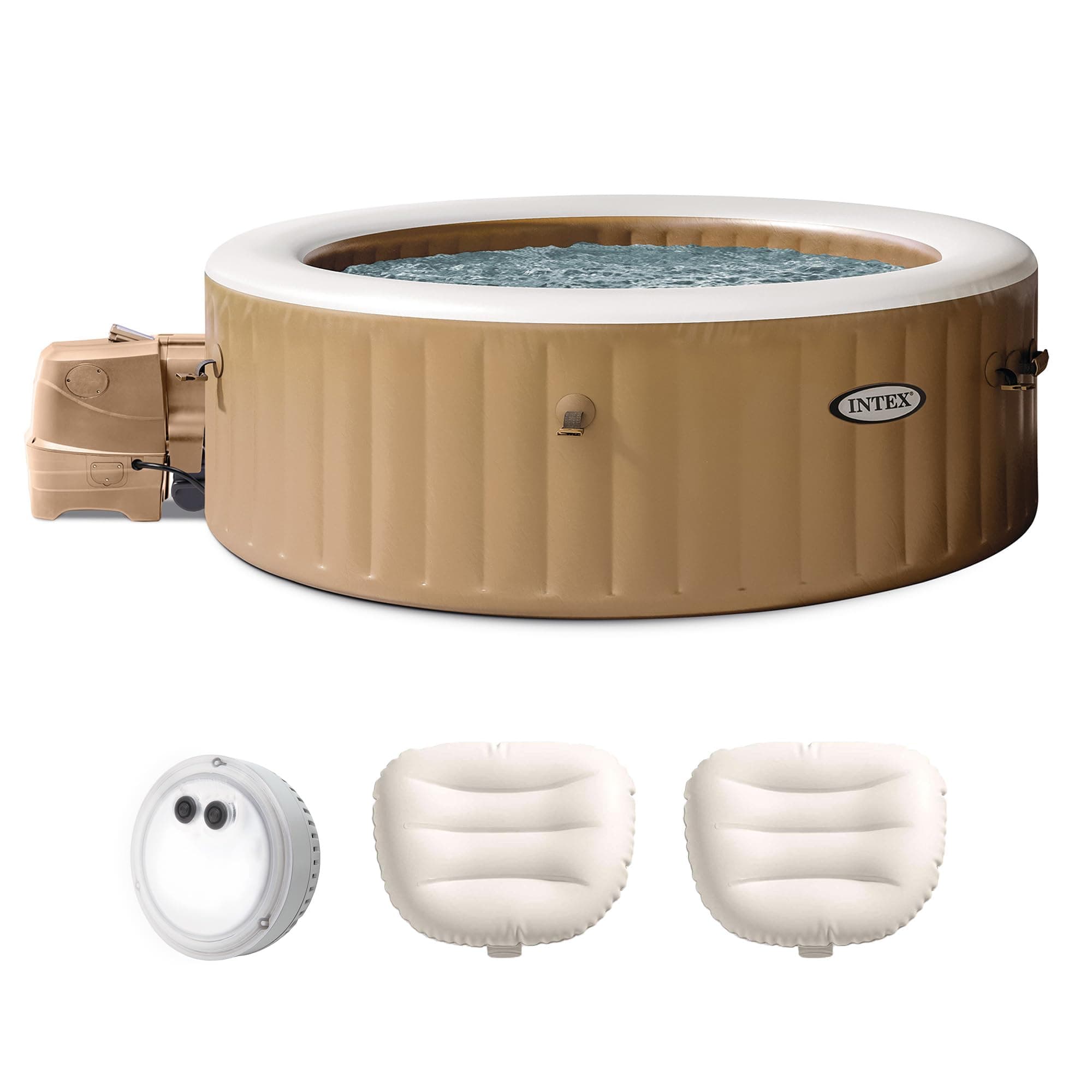 INTEX PureSpa 6 Person Bubble Massage Inflatable Hot Tub Spa Bundled with Battery Powered Multicolor LED Light, and Adjustable Headrest (2 Pack)