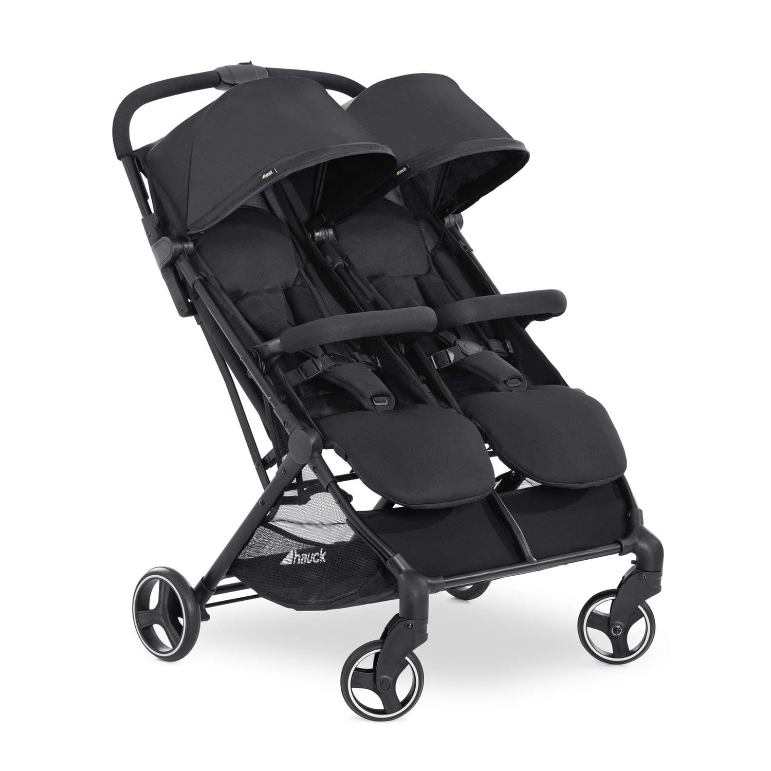 Hauck Swift X Duo Twin Pushchair, Black - Side by Side Double (only 75cm wide), Compact & One Hand Folding, with Raincover