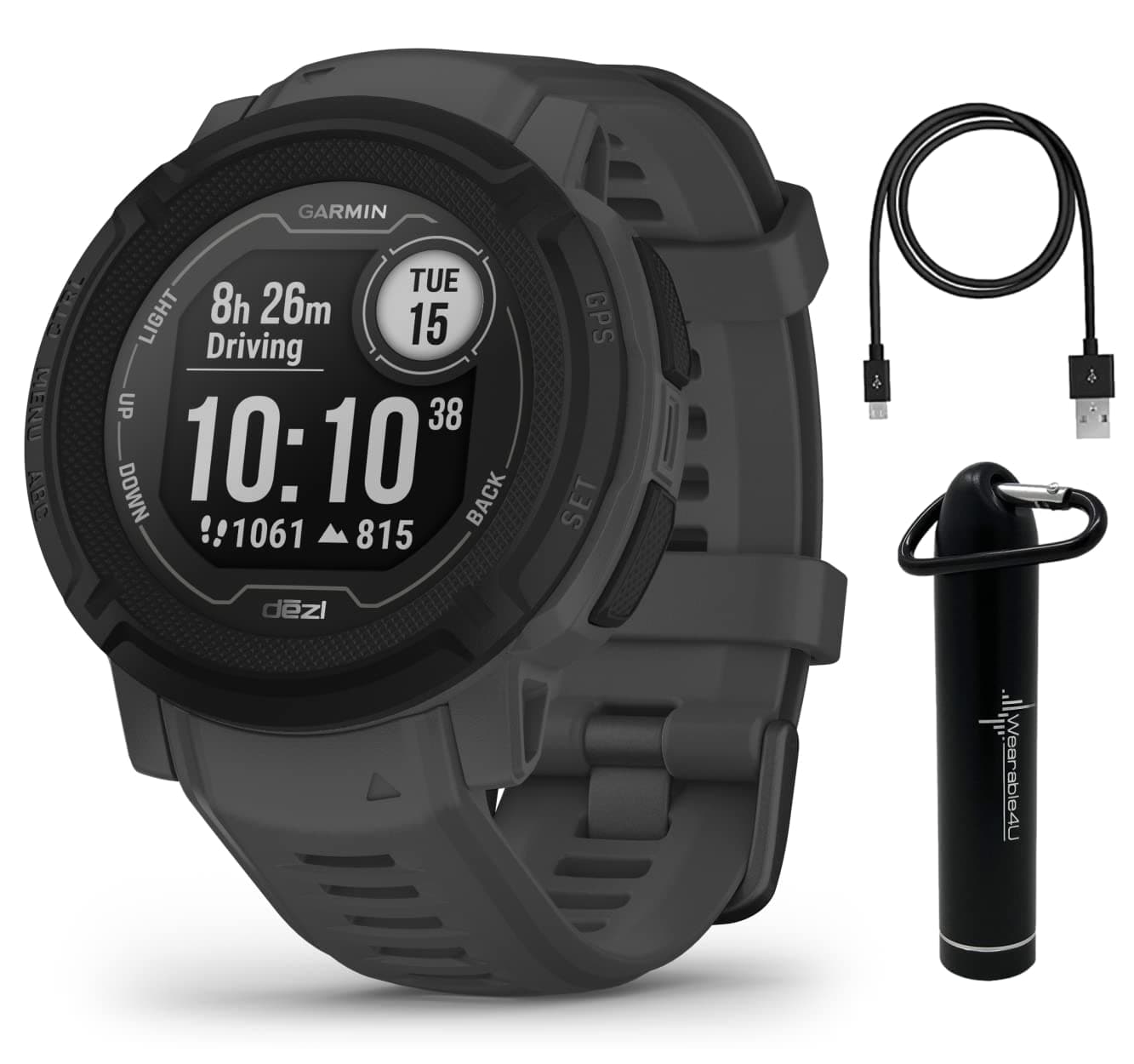 Wearable4U - Garmin Instinct 2 dezl Edition, Rugged Trucking Smartwatch, Compatible with The dezl OTR Navigator, Black with Power Bundle