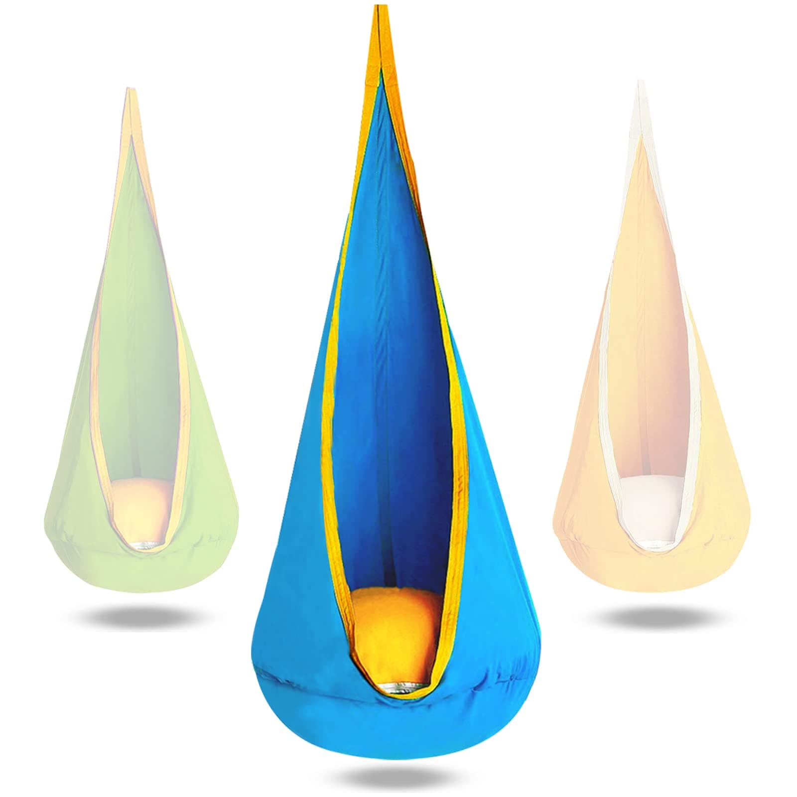 C-CHAIN Swing Pod Chair for Kids, Cotton Hammock Chair with Durable Air Cushion, Child Swing Seat Nest with Adjustable Rope, All Accessories Included (Blue)