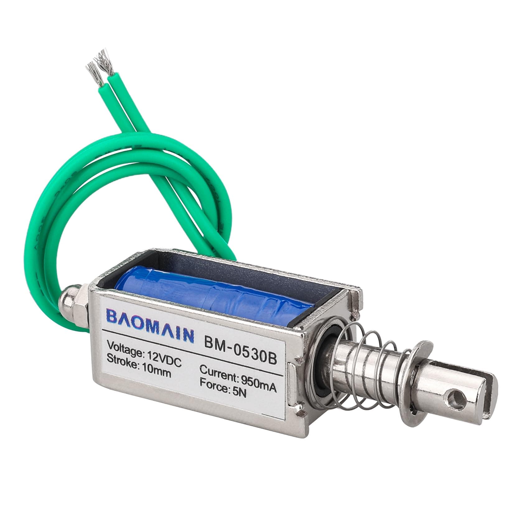 Baomain DC 12V Solenoid Electromagnet, 1A Travel 10mm, Keepping Force 5N PushPull, Linear Solenoid BM-0530B