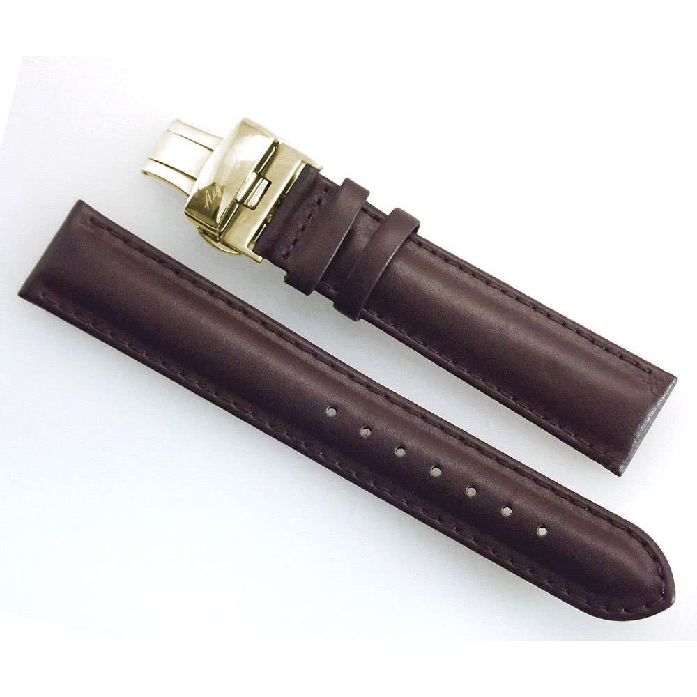 AUGUSTE GALAN 20mm Padded Brown Leather Gold Tone Deployment Clasp Replacement Watch Strap