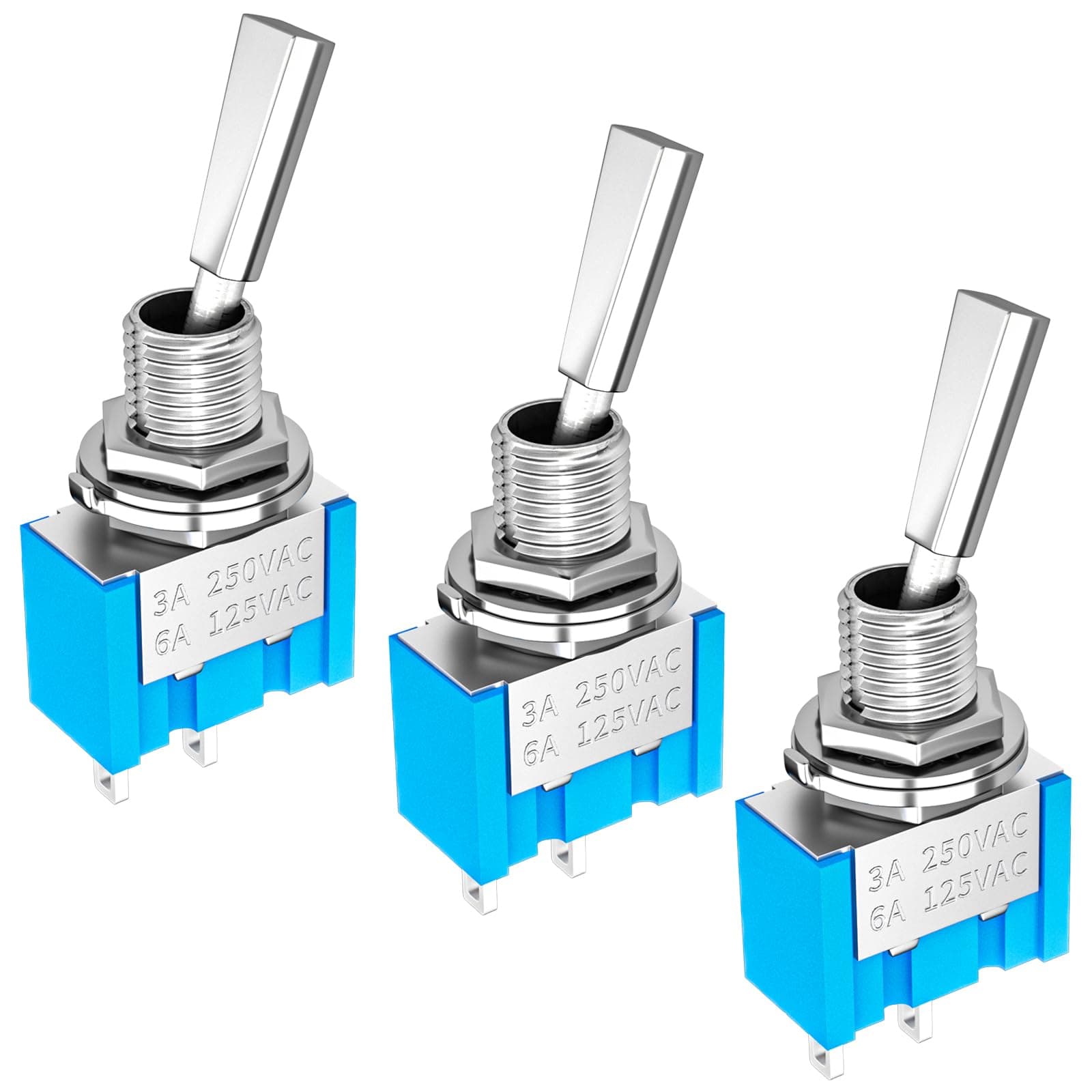 Mini Toggle Switch SPST Miniature Small Flat Toggle Switch ON/Off 2 Position 2 Pin 6A 125VAC 3A 250VAC for Car Truck Household Appliance -3pcs