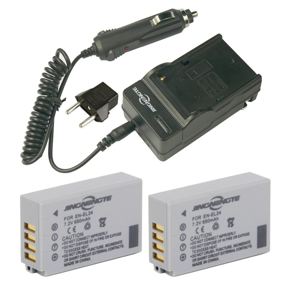 JINGNENGTE® 2-Pack of EN-EL24 Batteries and Battery Charger for Nikon 1 J5, DL18-50, DL24-85 Digital Camera