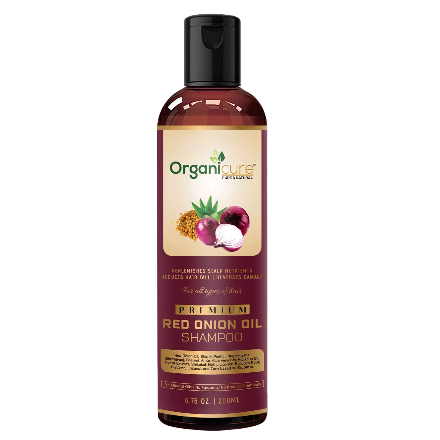 Natural Red Onion Shampoo for Hair Growth,Hairfall & Dandruff Control with Conditioner |Sulphate & Paraben Free Mild Shampoo with Brahmi, Amla, Shikakai, Hibiscus, Bhringraj & Neem | 200ml