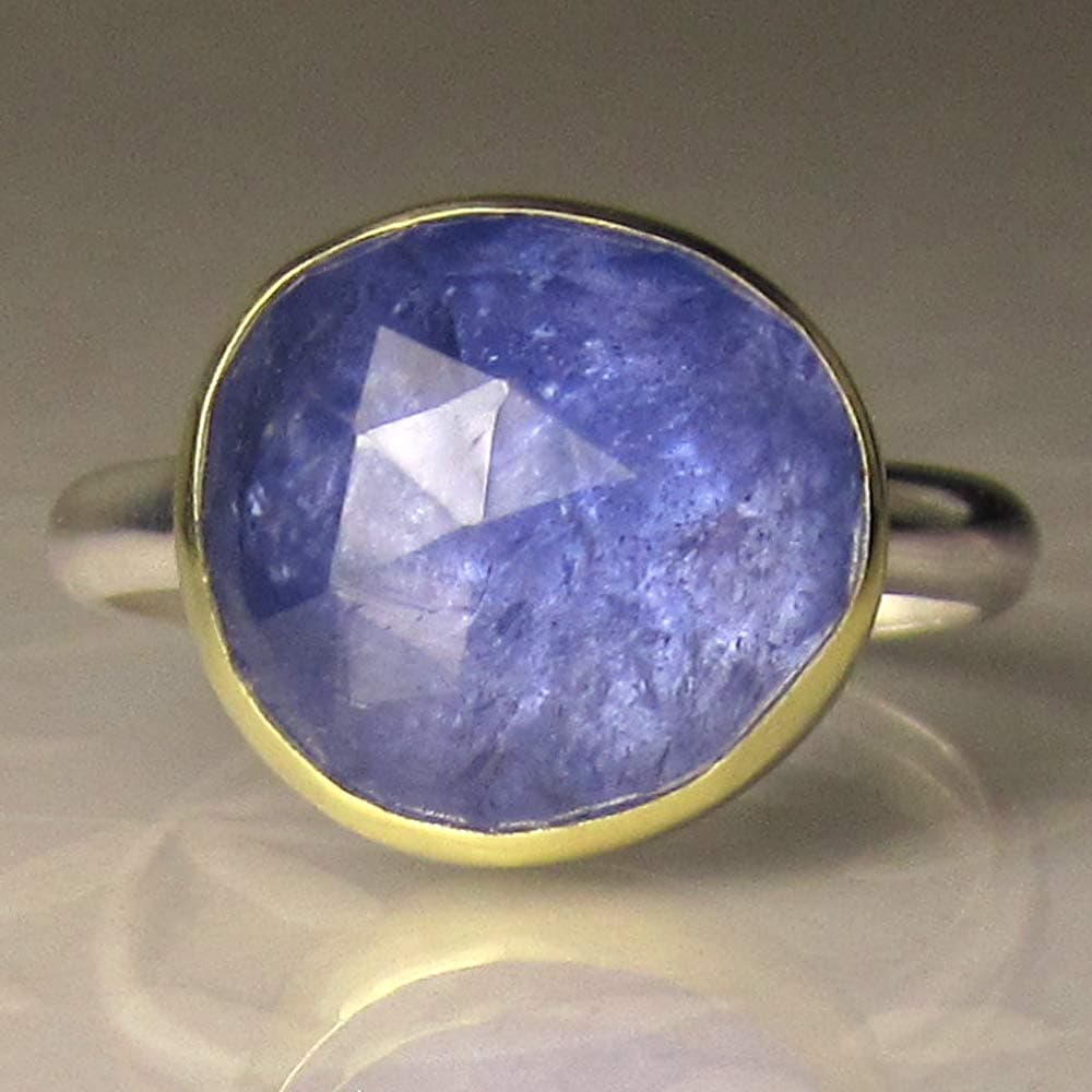 Rose Cut Tanzanite Ring in 18k Gold and Sterling Silver