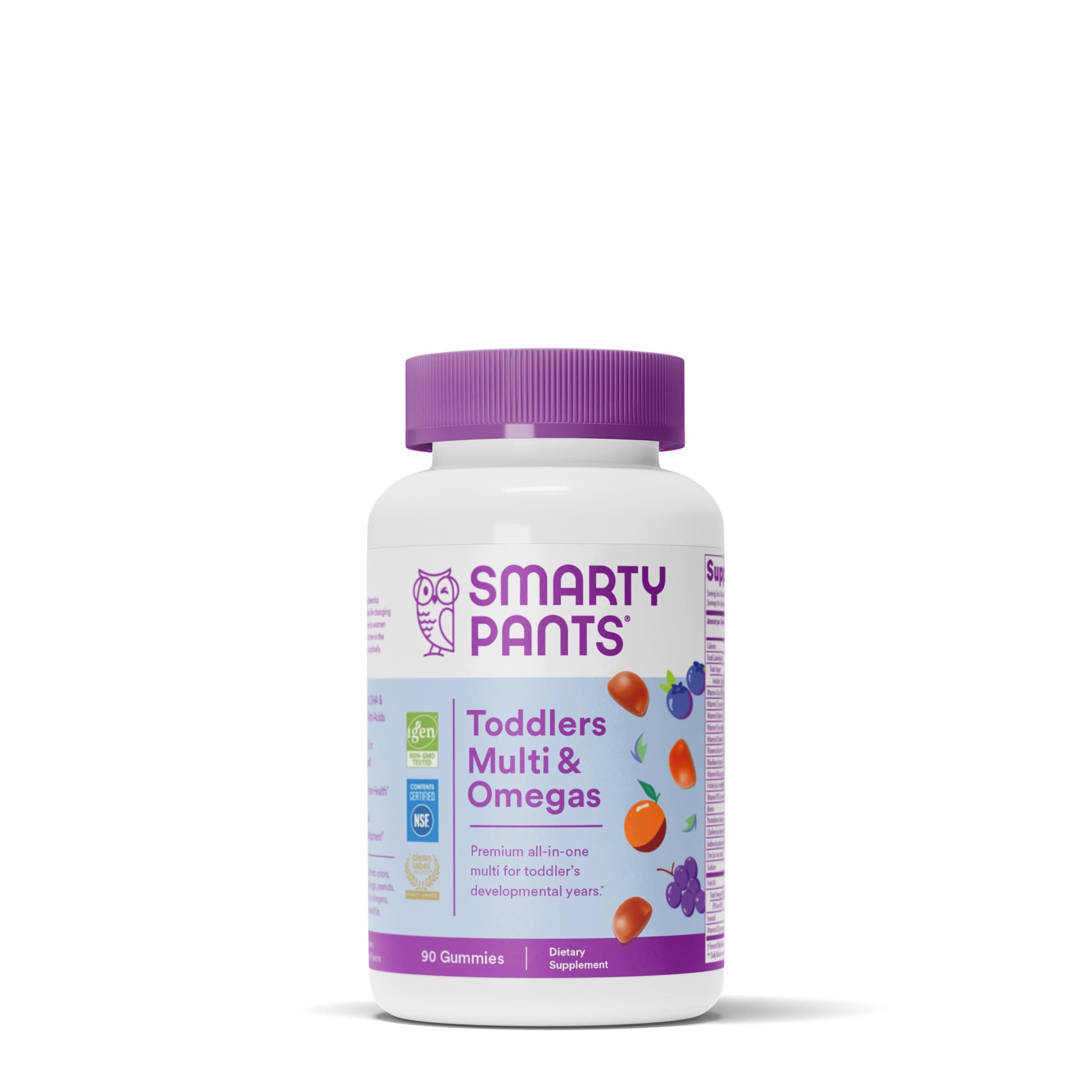 SmartyPants Toddler Multivitamin Gummies: Omega 3 Fish Oil (EPA/DHA), Vitamin D3, C, Vitamin B12, B6, A, K & Zinc, Biotin, Beta Carotene, Gluten Free, Three Fruit Flavors, 90 Count (30 Day Supply)