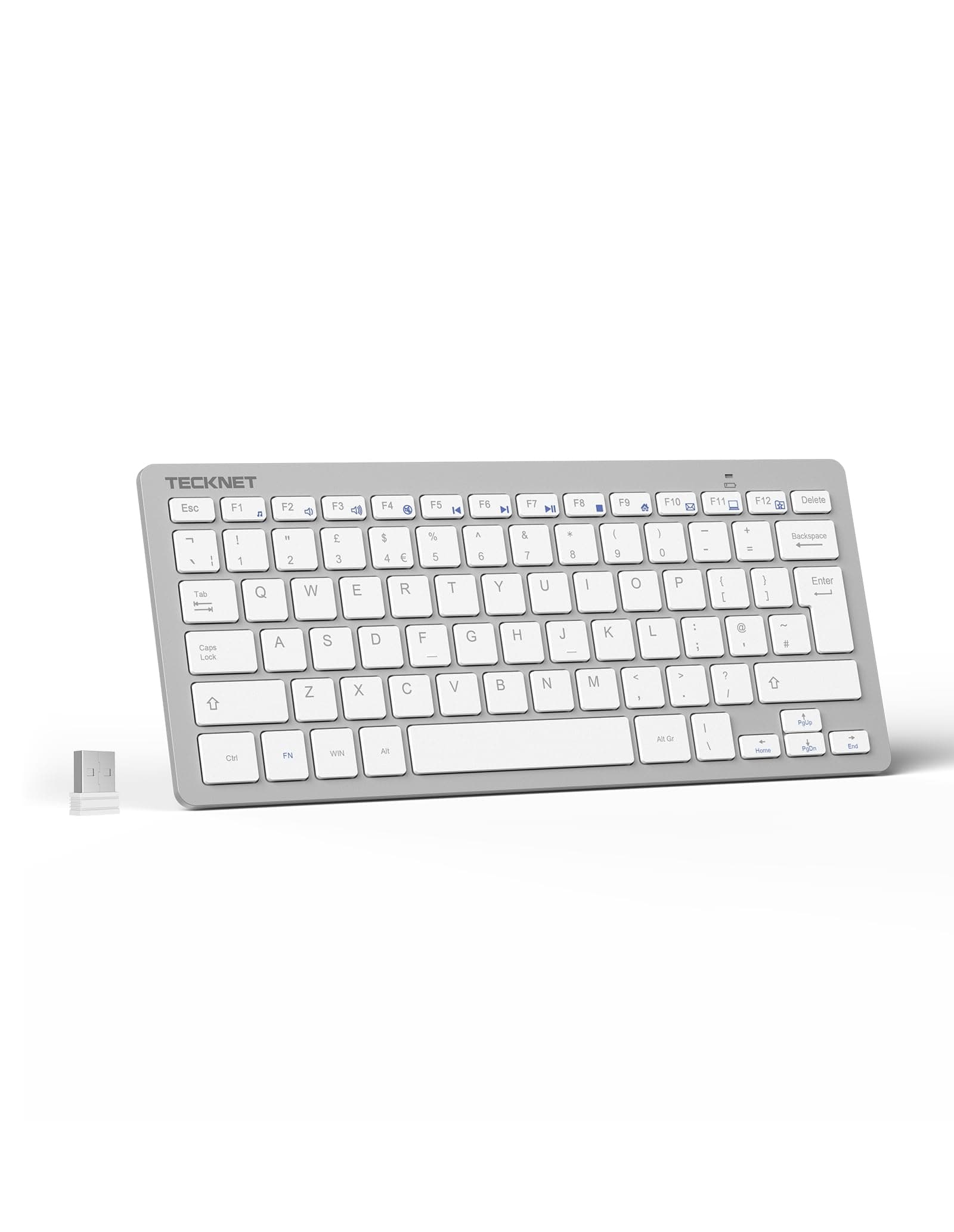 2.4G Wireless Keyboard, Small Keyboards with Media Hotkeys, Ultra Slim Compact Wireless Keyboard, 12-Month Battery Life, Compatible with PC, Desktop, Laptop, Smart TV - Silver