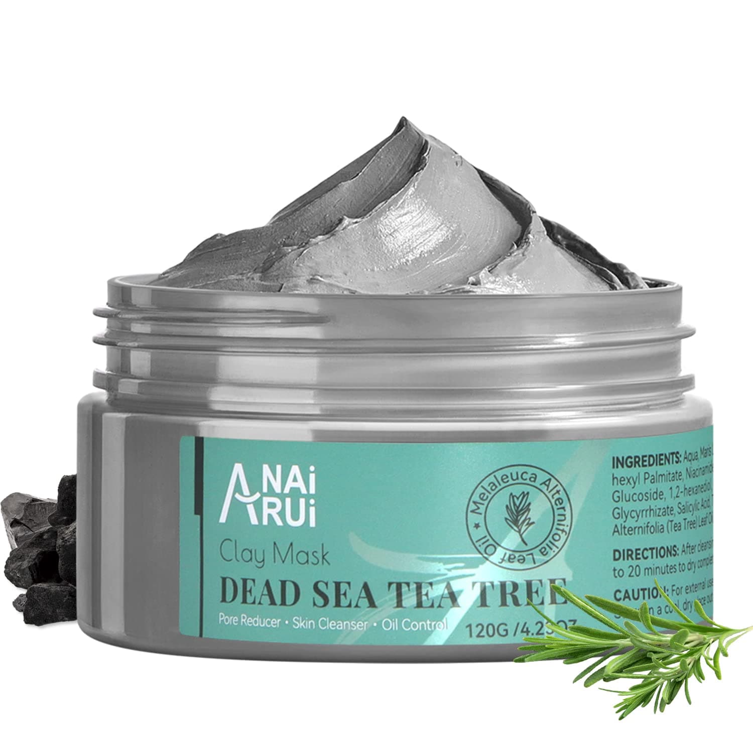 Dead Sea Mud Mask with Tea Tree Oil & Salicylic Acid, Charcoal, Blackhead Remover, Pore Cleanser, Great for Acne-Prone Oily Skin, Detox Acne Face Mask for Women and Men