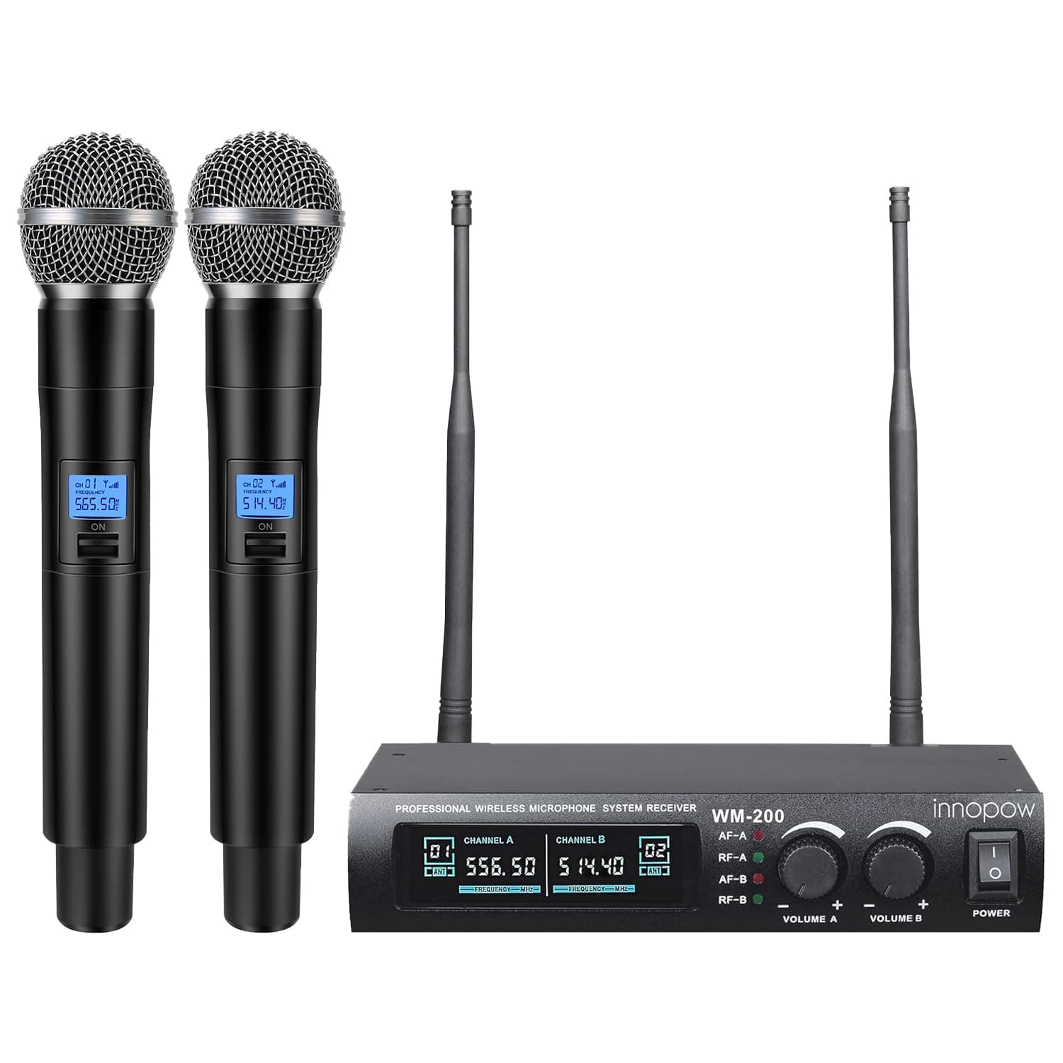 Wireless Microphone System, Dual UHF Metal Cordless Mic Set, Long Distance 150-200Ft,16 Hours Continuous, Fixed Frequency, Use for Karaoke Singing, Family Party,Church(WM200)