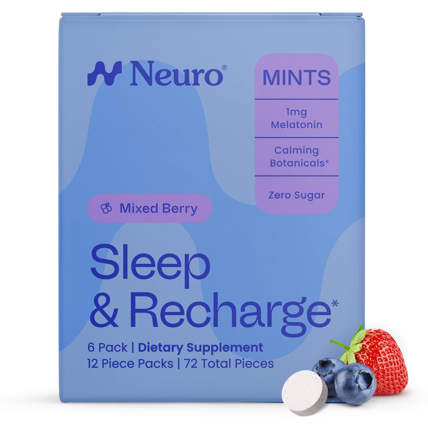 Sleep & Recharge Meltaway Mints - Contains Melatonin 1 mg, Chamomile & Elderberry - Travel Aid for Nighttime Relaxation & Healthy Sleep Cycle - Mixed Berry, 72 ct
