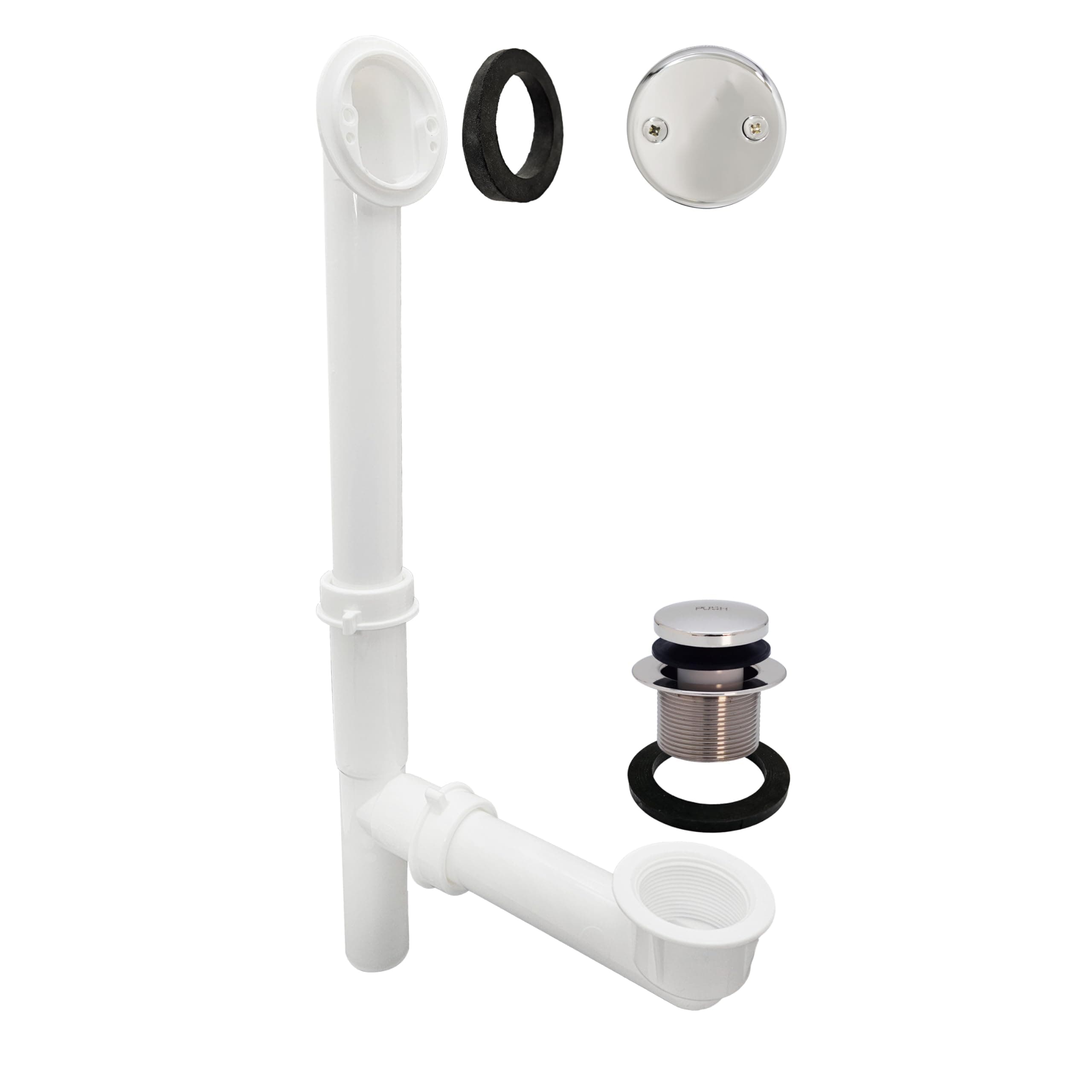 Y593244CP White Tubular Tip-Toe Bath Waste and Overflow Assembly, Polished Chrome