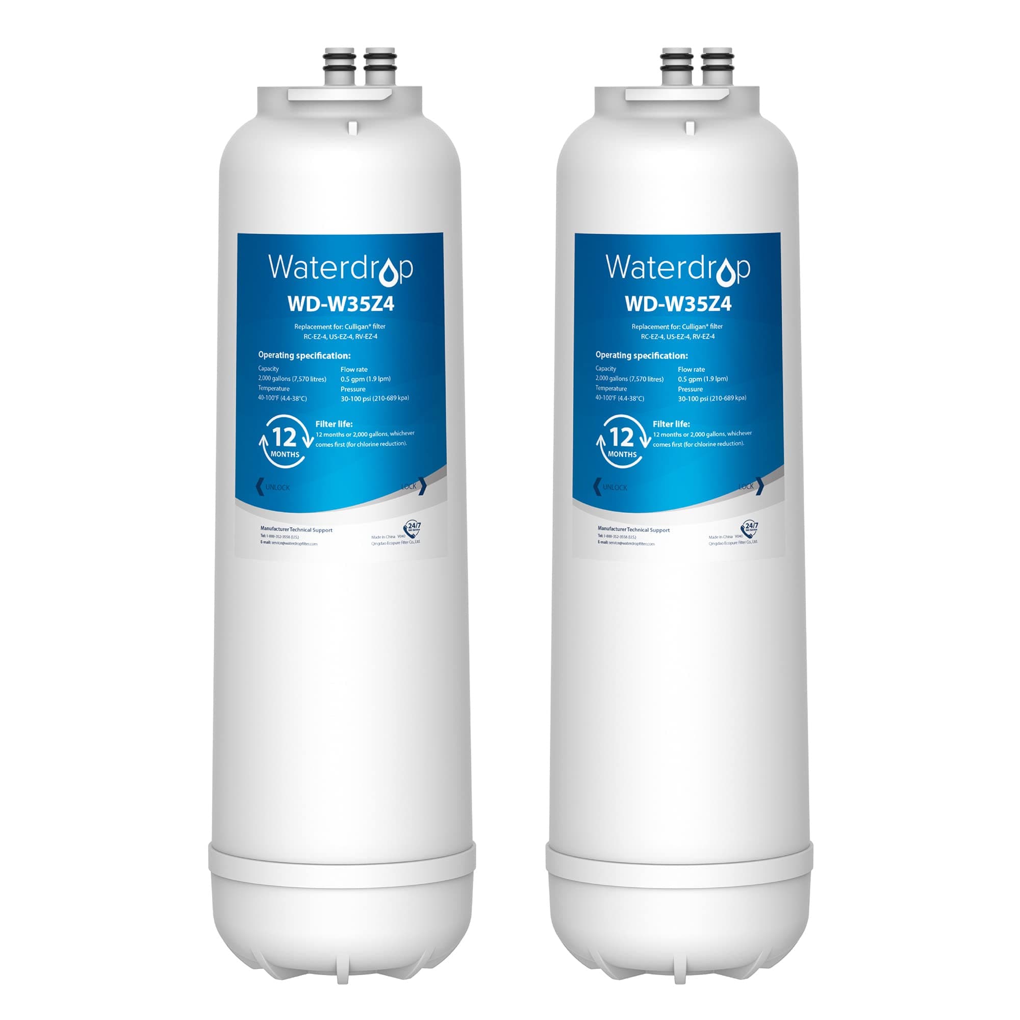 Waterdrop RC 4 EZ-Change Premium Water Filter Replacement, Replacement for Culligan® RC-EZ-4, IC-EZ-4, US-EZ-4, RC-EZ-3, DuPont® WFQTC30001, WFQTC70001, 2K Gallons (Pack of 2)