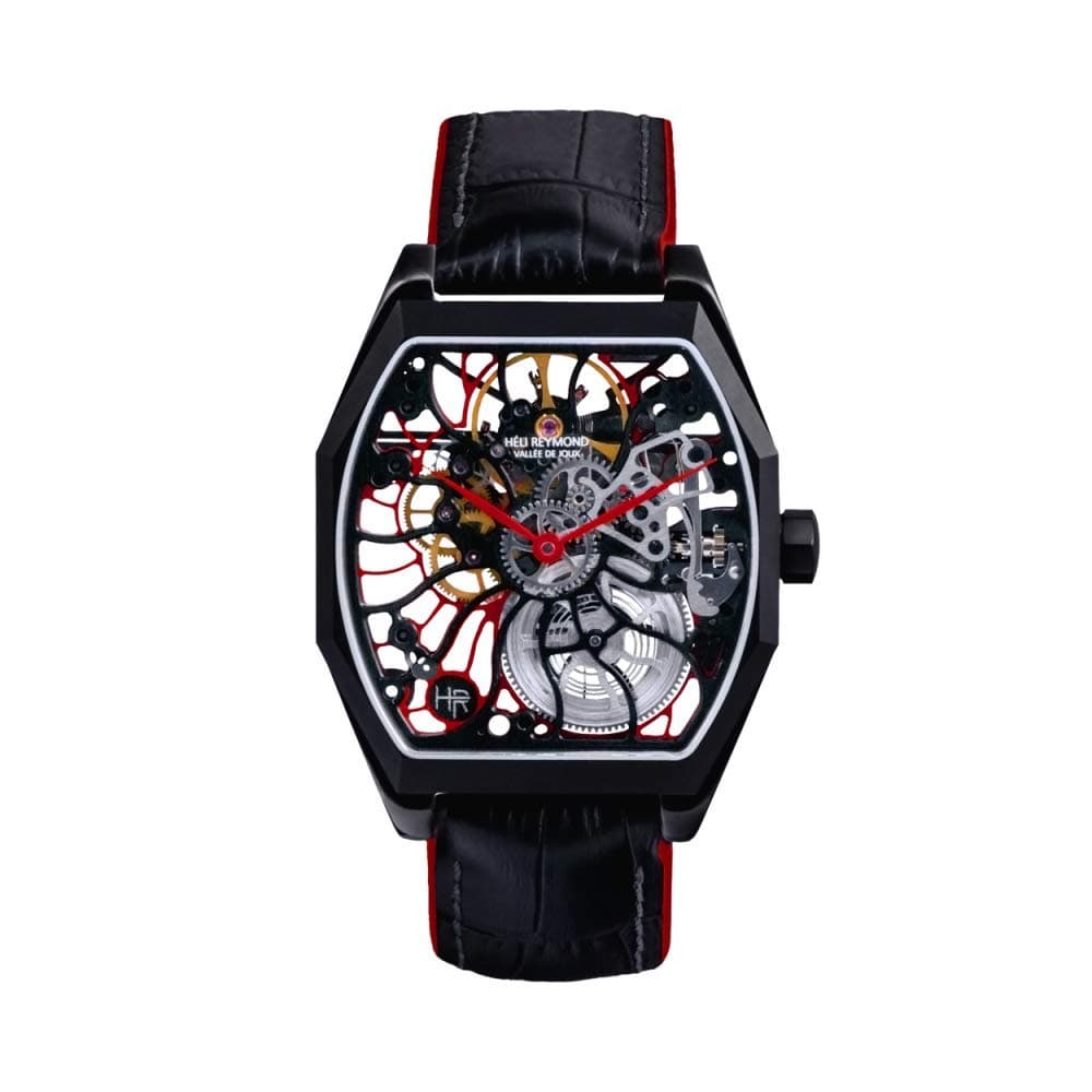 Heli Reymond Swiss Mechanical Skeleton Men's Watch Transparency Line T3018 Red Barrel Shaped