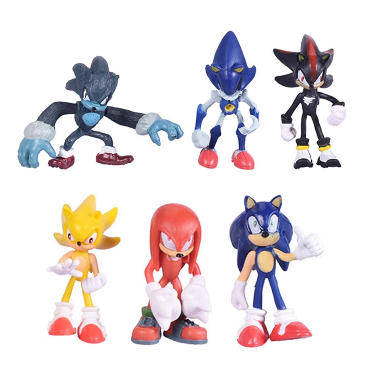 Max Fun Set of 6pcs Sonic the Hedgehog Action Figures, 5-7cm Tall Cake toppers-Sonic, Shadow, Werehog, Metal Sonic, Knuckles & Super Sonic