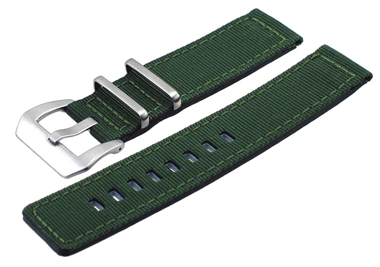 Italian Design 2 Piece Quality Textile Canvas 22mm Army Green Pre-V Buckle Replacement Watch Band
