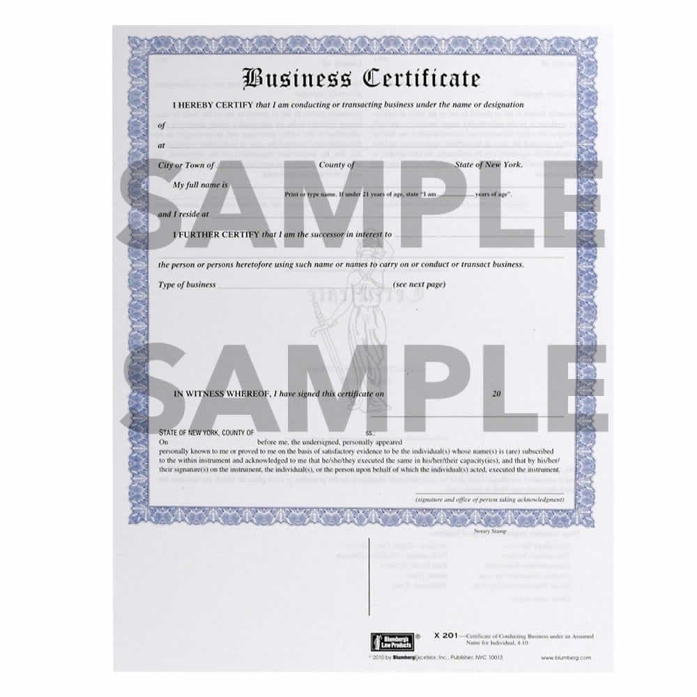 New York Business Certificate (DBA) Form X201 (8.5 X 11)
