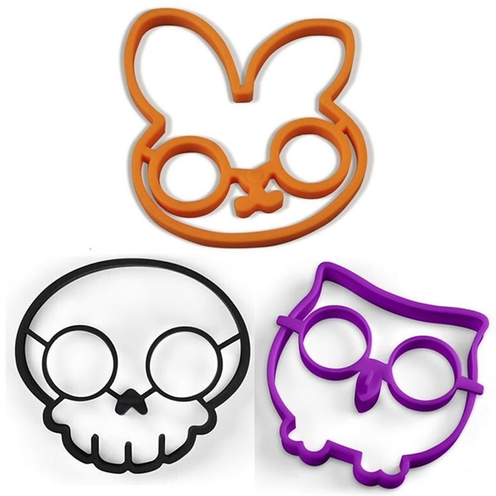 Fried Egg Mold, Chefor ® 3 Silicone Egg Rings, Black Skull, Purple Owl & Orange Rabbit
