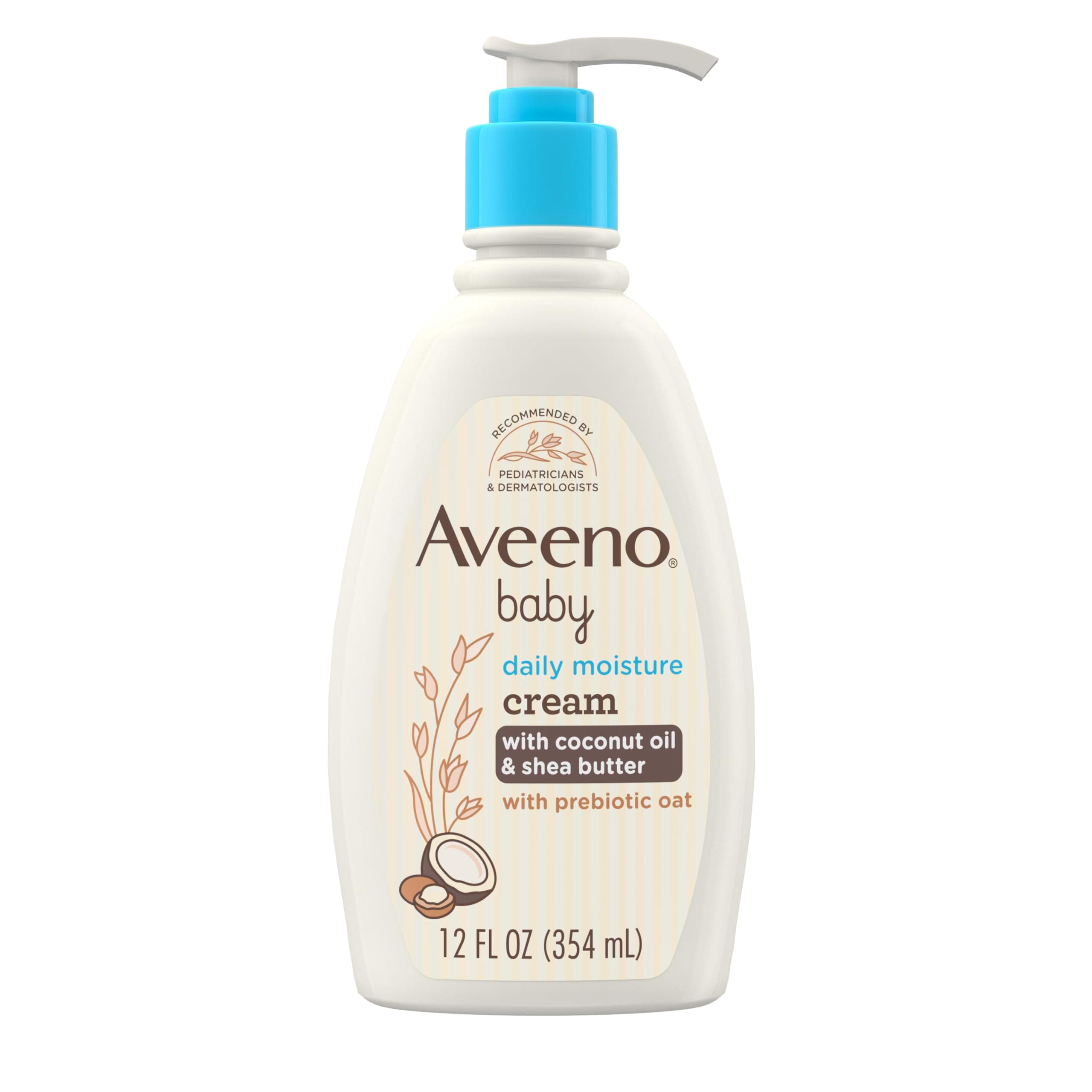 Aveeno Baby Daily Moisturizing Cream with Prebiotic Oat, Hypoallergenic Baby Lotion with Coconut Oil & Shea Butter Moisturizes Sensitive Skin for 24 Hours, Gentle Coconut Scent, 12 fl. oz