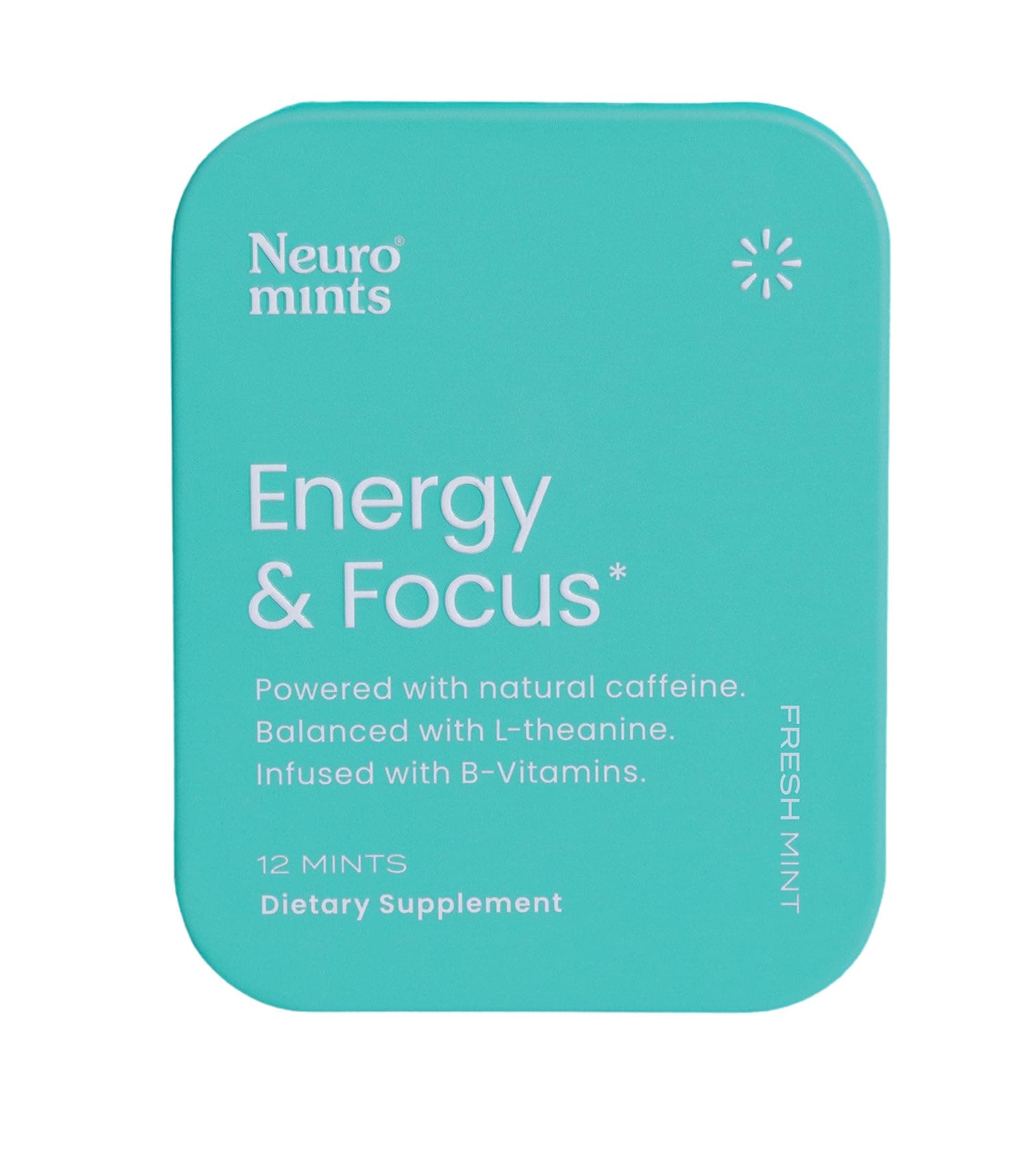 Neuro Energy & Focus Mints - Sugar Free Breath Mints with 40mg Natural Caffeine, B Vitamins & L-Theanine - Vegan Brain Supplement for Exercise, Study & Daily Focus - Peppermint, 12 ct