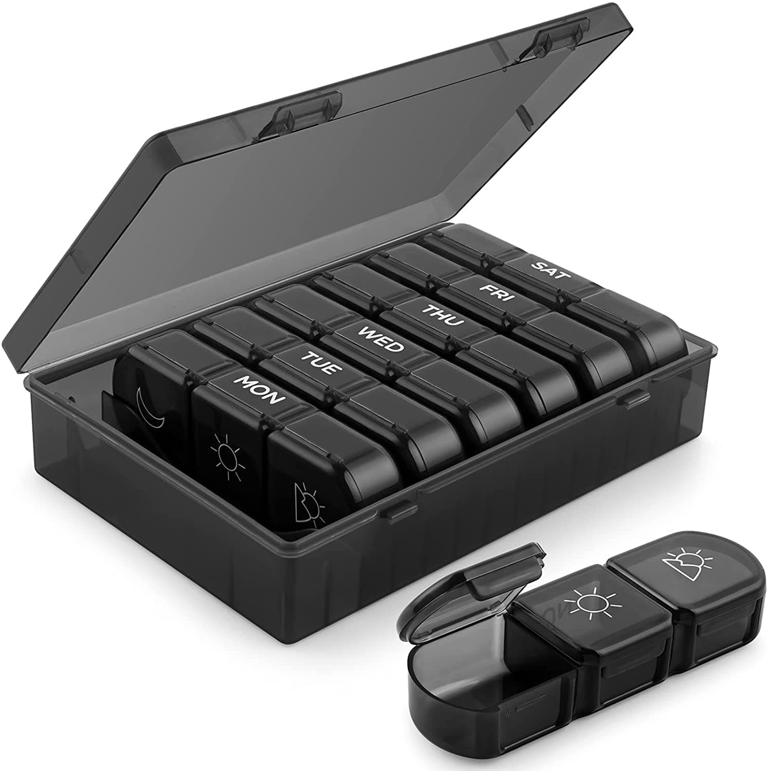 Crownmart weekly pill organizer 3 times a day, portable travel pill box 7 day with large compartments moisture-proof pill case for vitamin, Medicine, pills, supplements