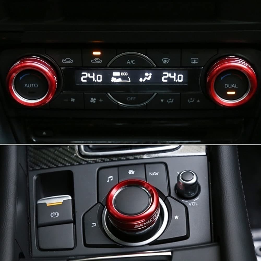 Interior Air Conditioning Ring for Mazda 3 6 CX5 CX9 2014-2018 Interior Air Conditioning Control Ring Knob Trim Cover(Red)