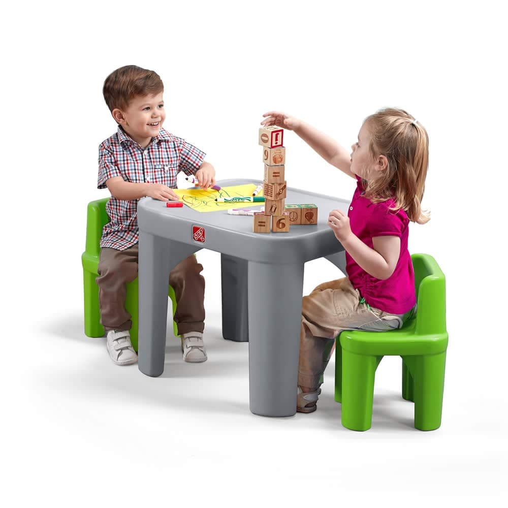 Mighty My Size Kids Table & Chair Set, Playroom Activity Table for Arts & Crafts, Made of Durable Plastic, For Toddlers 2+ Years Old, Gray & Green