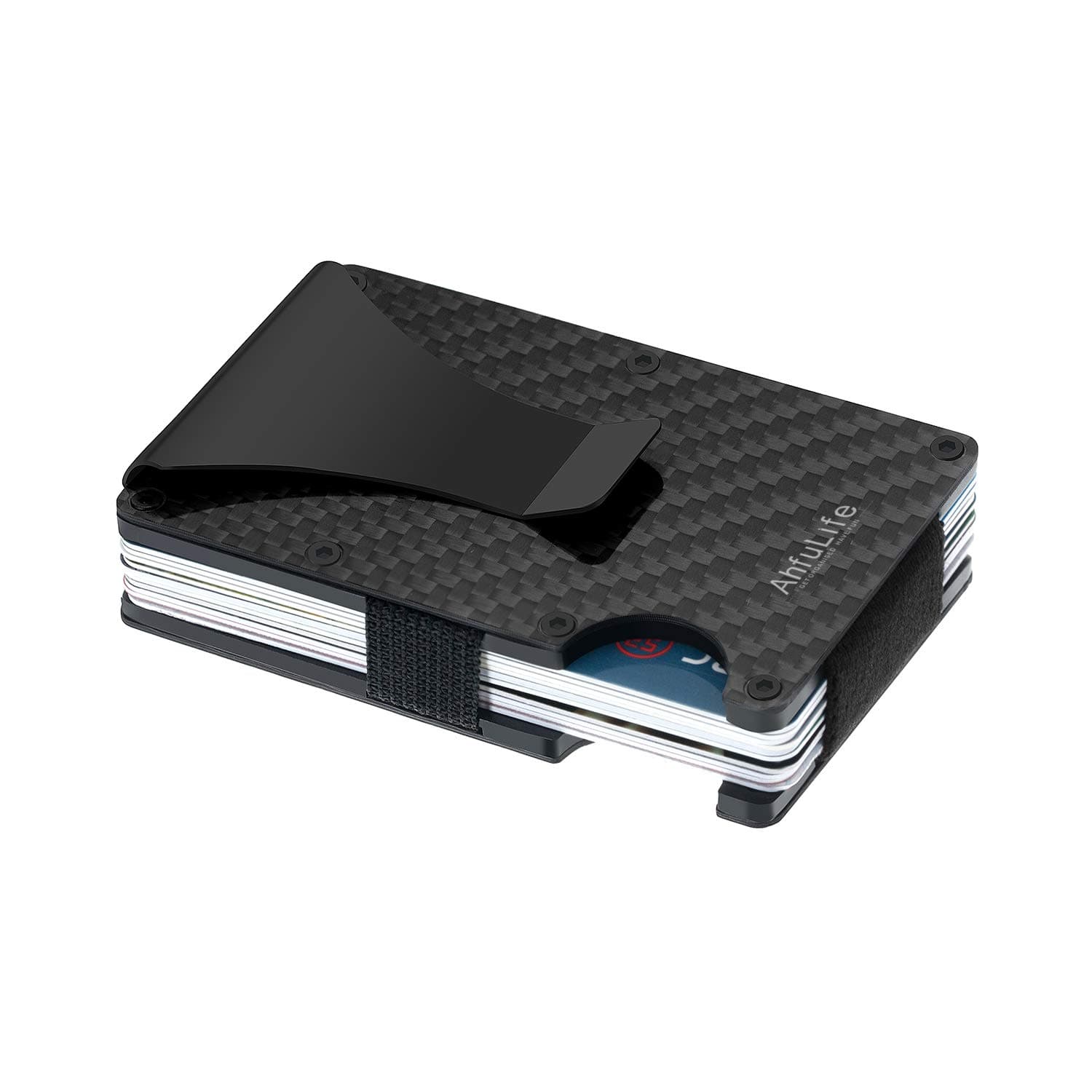 Carbon Fiber Minimalist Wallet - AhfuLife® Money Clip Slim Wallet Business Credit Card Holder - Front Pocket RFID Blocking Wallets Billfolds for Men and Women(Carbon Fiber)