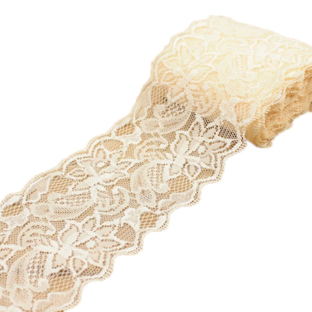 Ymacy 5 Yards Thin Lace Fabric Ribbon Trim Lace Yard for DIY Craft Clothing Accessories and Rustic Wedding Bridal Decoration Light Champagne