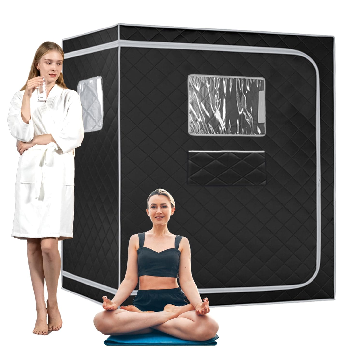 Smartmak Full Size Steam Sauna Tent, Portable Whole Body Home Spa Room, 1 or Two Person Large Space, Steamer NOT Included (47.28" x 35.46" x 63" Grey Border)