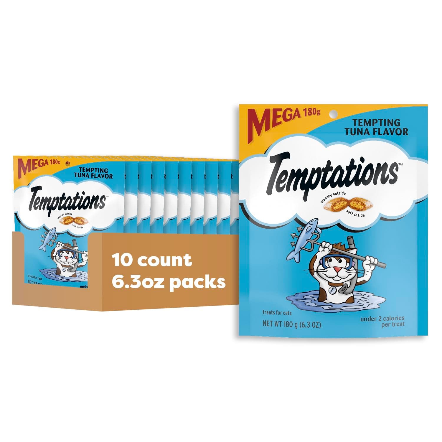 Temptations Cat Treats Classic Crunchy and Soft Cat Treats, Tempting Tuna Flavor, 6.3 oz. Pouch (Pack of 10)