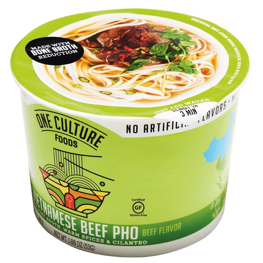 One Culture Foods Bone Broth Instant Cup Noodles, Vietnamese Beef Pho - Natural - Non-GMO (Pack of 8)