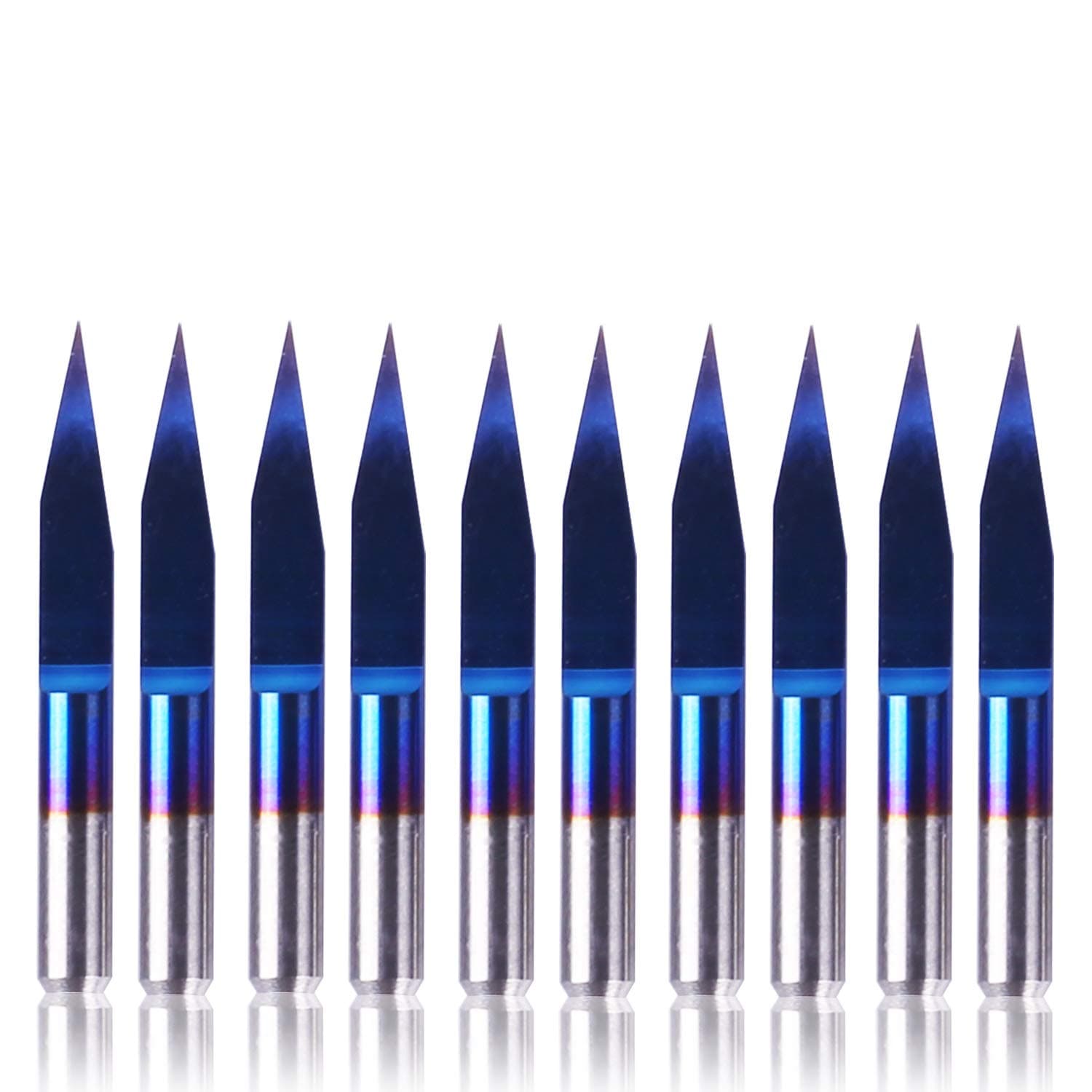 SainSmart Genmitsu 10Pcs Nano Blue Coat Engraving Bits, 20 Degree 0.1mm Tip 1/8" Shank Conical V-Bit