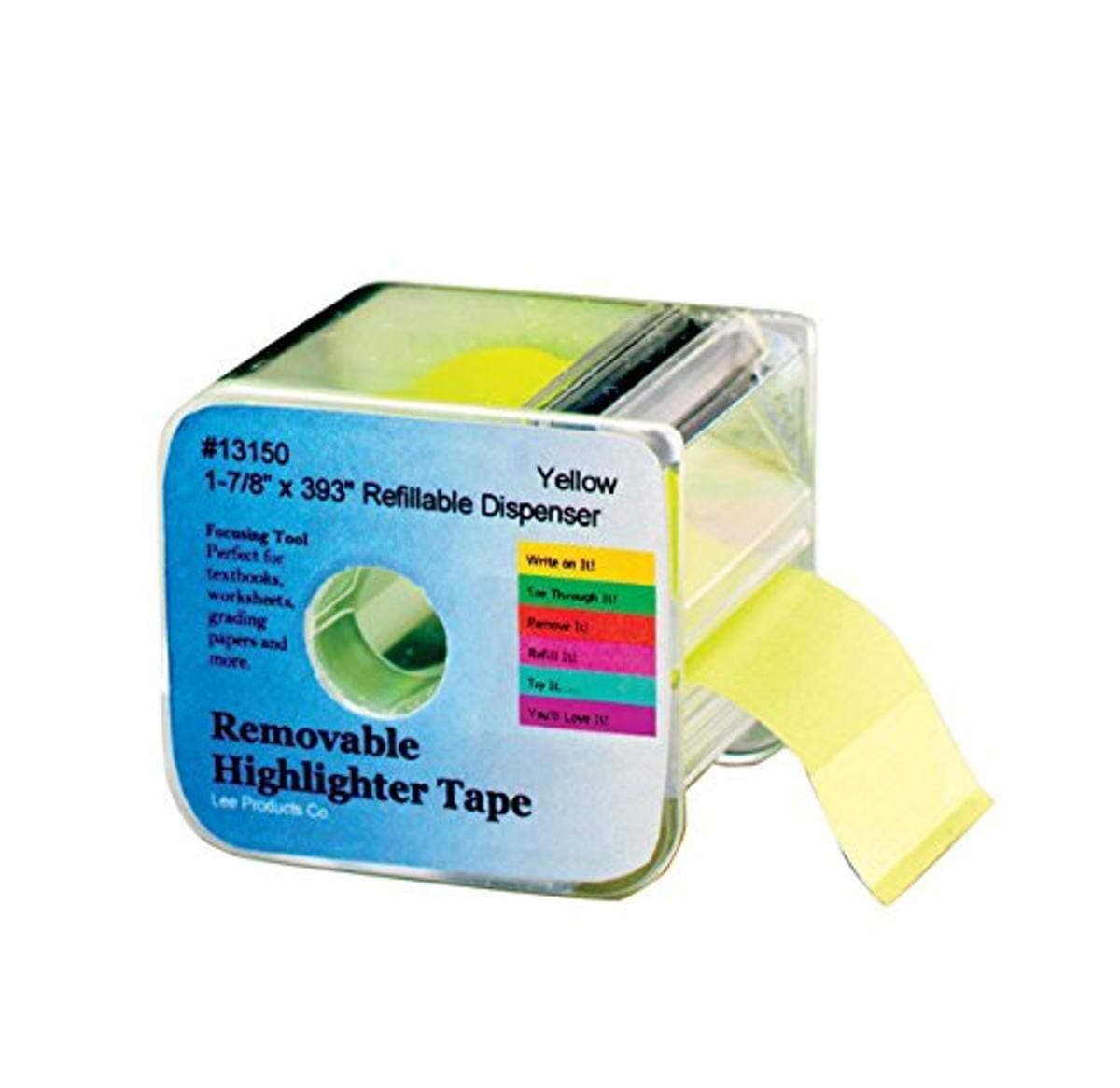 Lee Products 13154 Removable Highlighter Tape Dispenser, 2.25" Height, 2.25" Width, 2.75" Length (Dispenser only)